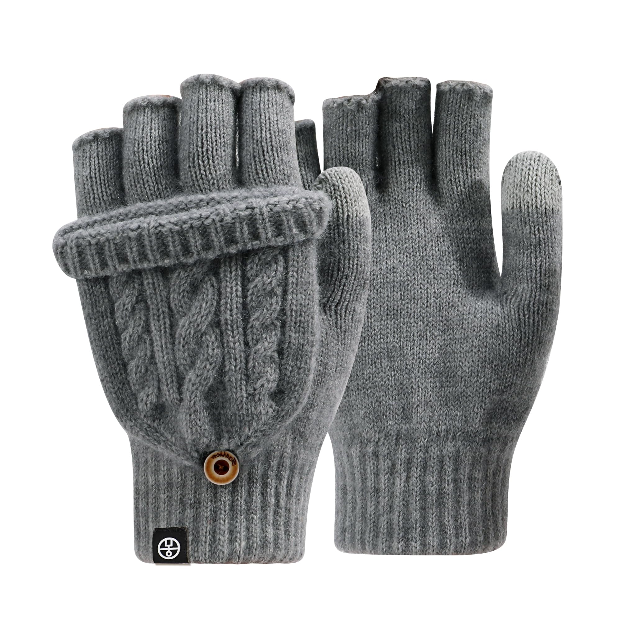 Winter Fingerless Gloves for Women Men Warm Knitted Convertible Mittens Flap Cover