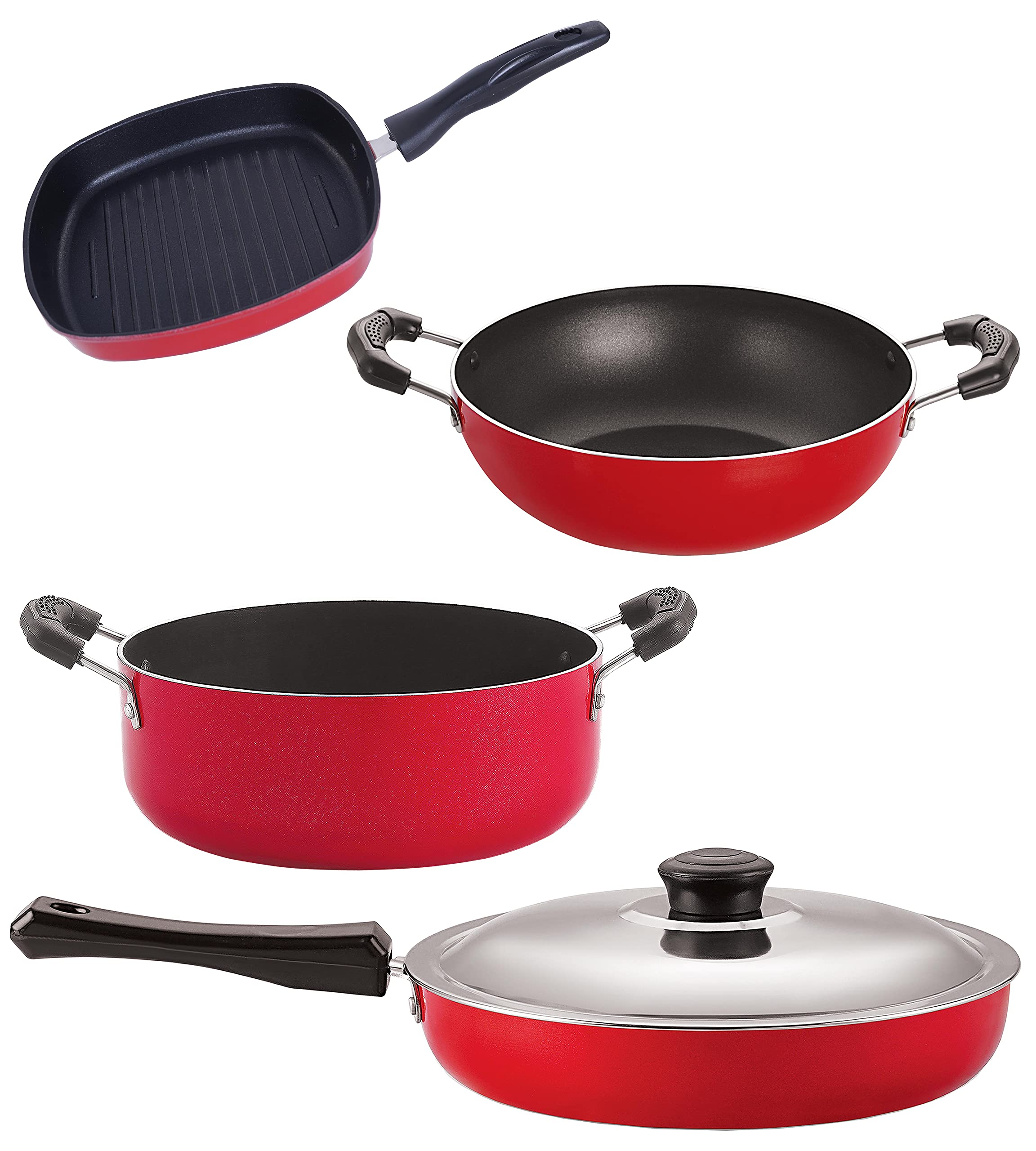 Nirlon Non-Stick Aluminium Cookware Gift Set of 4 Pieces (Gas Compatible) (FP13_KD11_GP22.5_CS24)