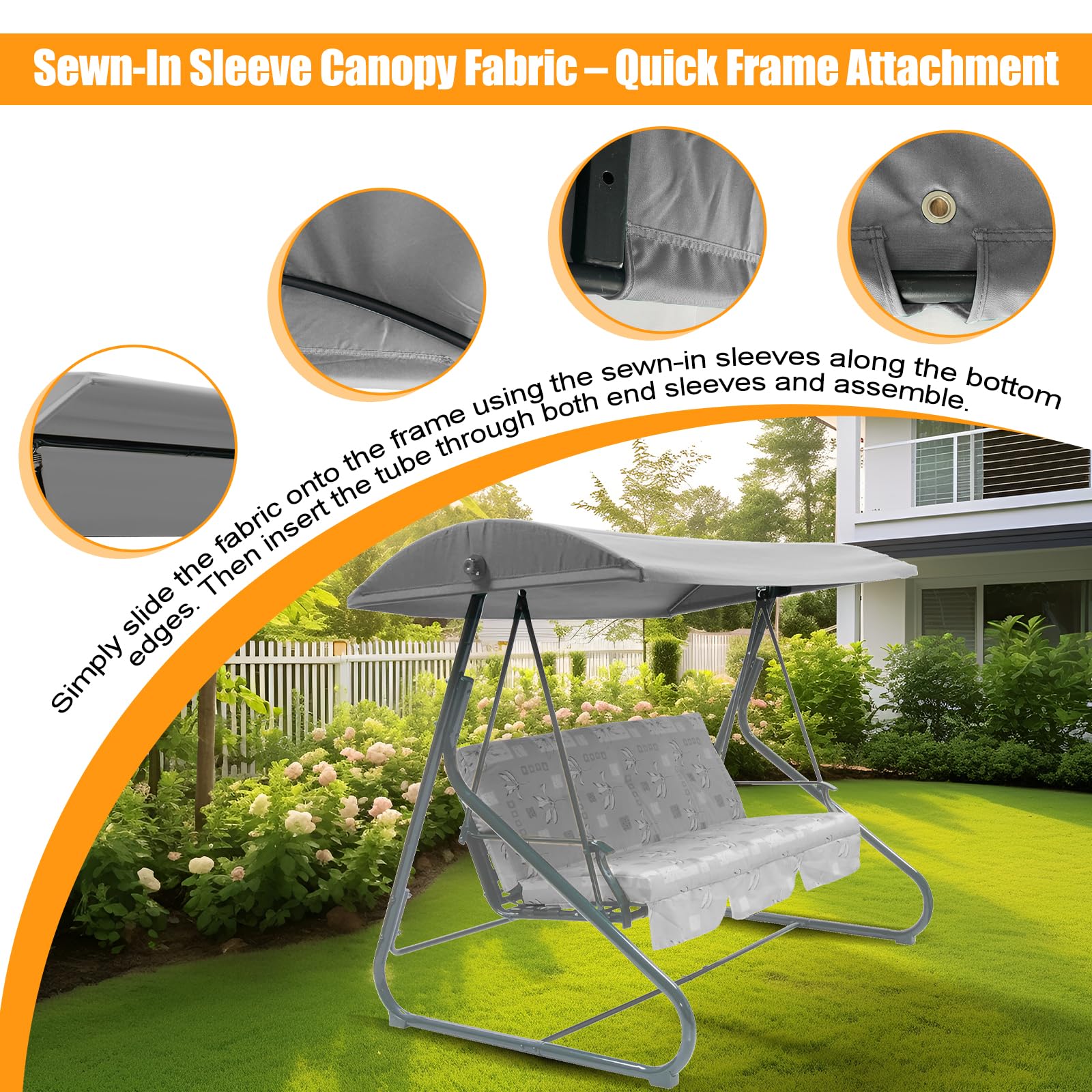 WingFly Housse de remplacement B&Q Colorado pour balançoire de jardin 3 places, pour hamac de jardin, housse supérieure uniquement (204 X 117 cm, gris)
