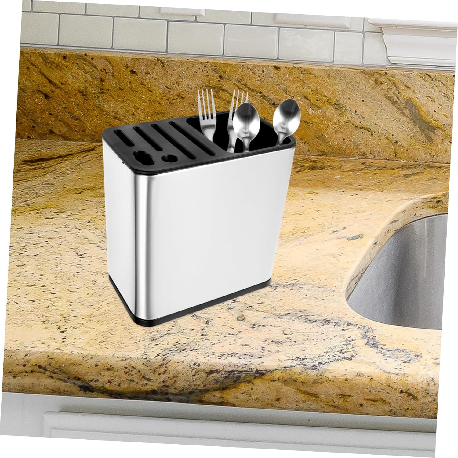PRETYZOOM Kitchen Utensil Holder Versatile Chopstick and Silverware Organizer Drain Design for Easy Storage Tipping Resistance and Minimalist Style