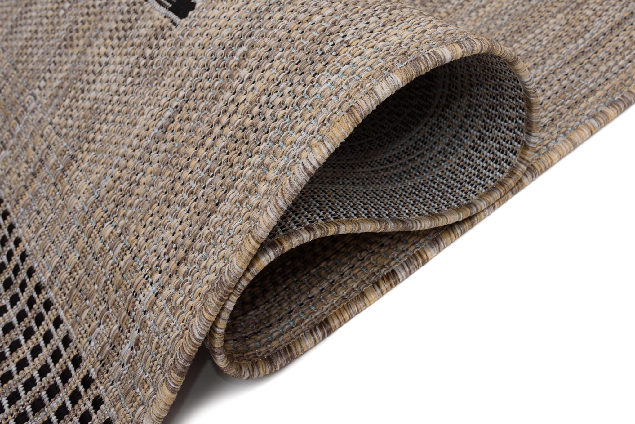 TAPISO Melissa Tapis Extérieur Intérieur Terrasse Balcon Salon Cuisine Moderne Marron Noir Moucheté Rayé Aspect Sisal Résistant aux Intempéries Oeko-TEX 160 x 230 cm