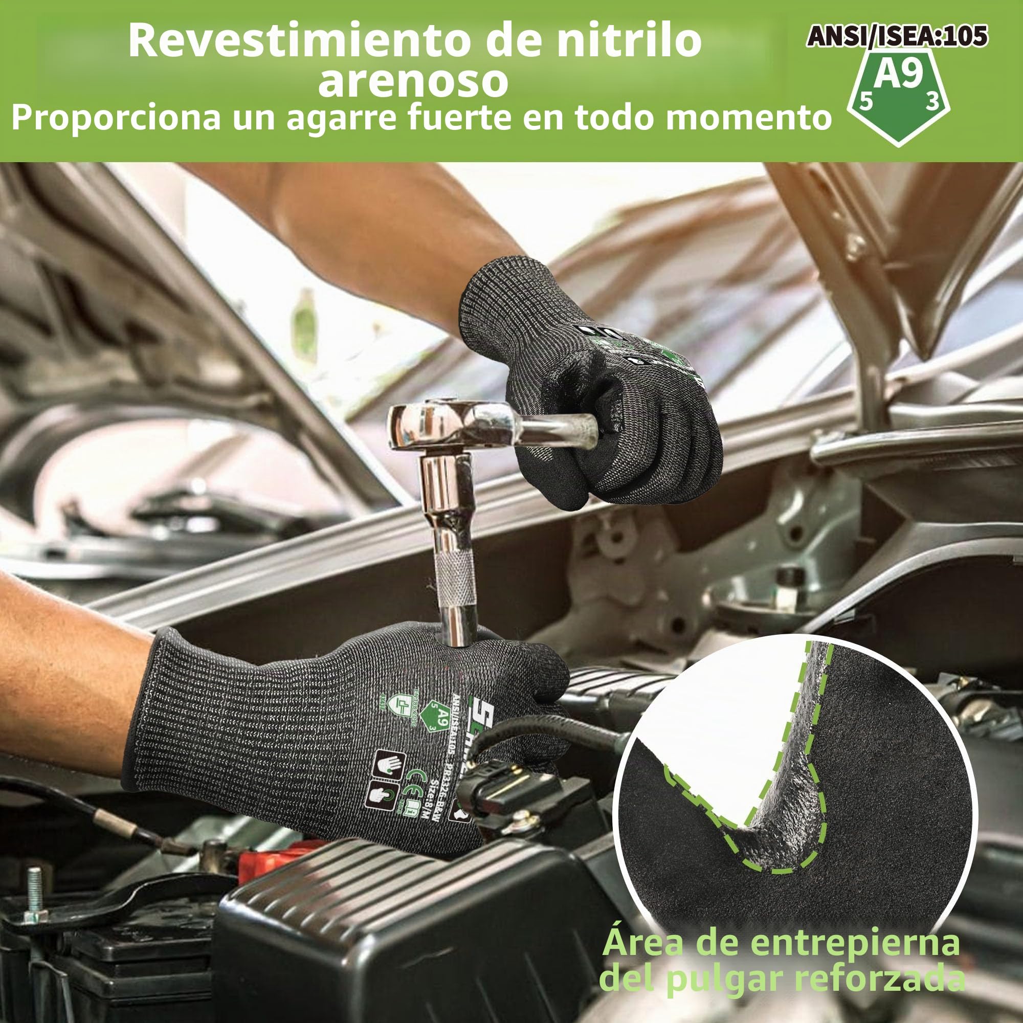 Schwer guantes anticorte de (LEVEL A9/F), duraderos, pueden utilizarse como guantes de trabajo, adecuados para reparación de automóviles, fabricación de vidrio, grabado y otros usos(negro, L)
