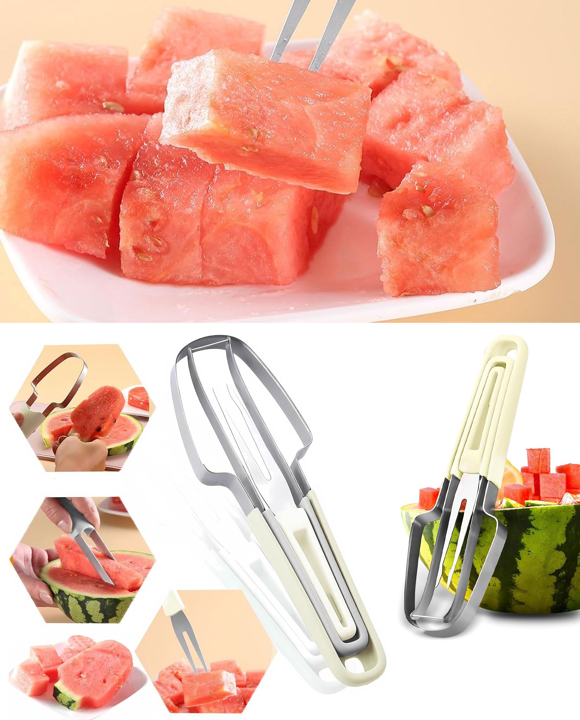 Cuchillo de Fruta, Cuchillo para Cortar Frutas Acero Inoxidable, Herramienta de Cocina para Sandía, Melón, Papaya, Fruta del Dragón, Uso Doméstico Cocina