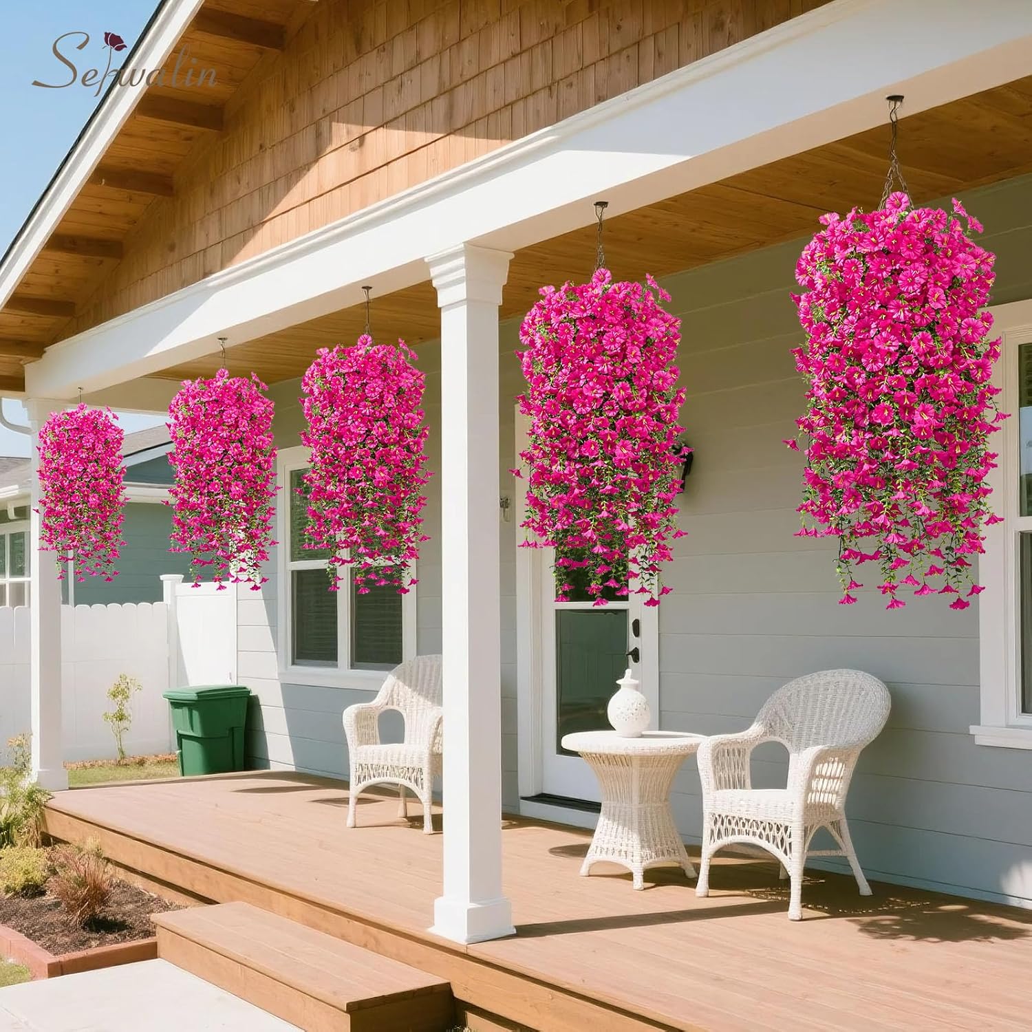 Serwalin Artificial Hanging Flowers for Outdoors Decoration, 4PCS UV Realistic Resistant Silk Artificial Fake Plants Outdoor for Porch Patio Balcony Planter Garden Yard Decor (Hot Pink,4PCS) - Image 2