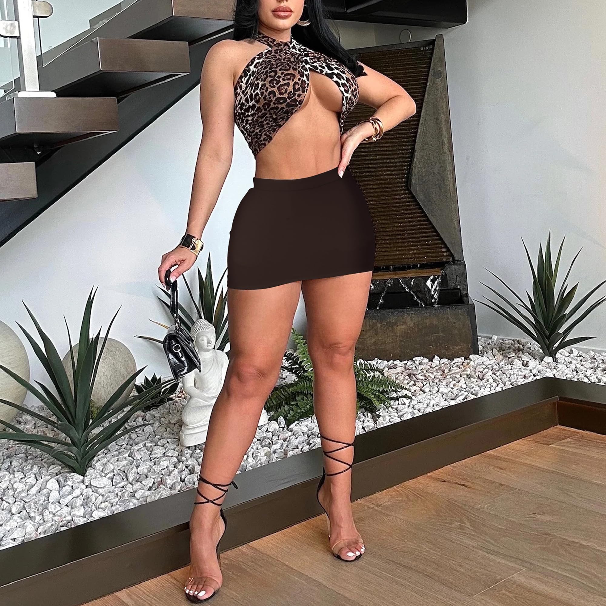 Leopard Cheetah Skirt with Shorts, Sexy Night Club High Waist Elastic Leopard Print Bodycon Mini Skirts for Women