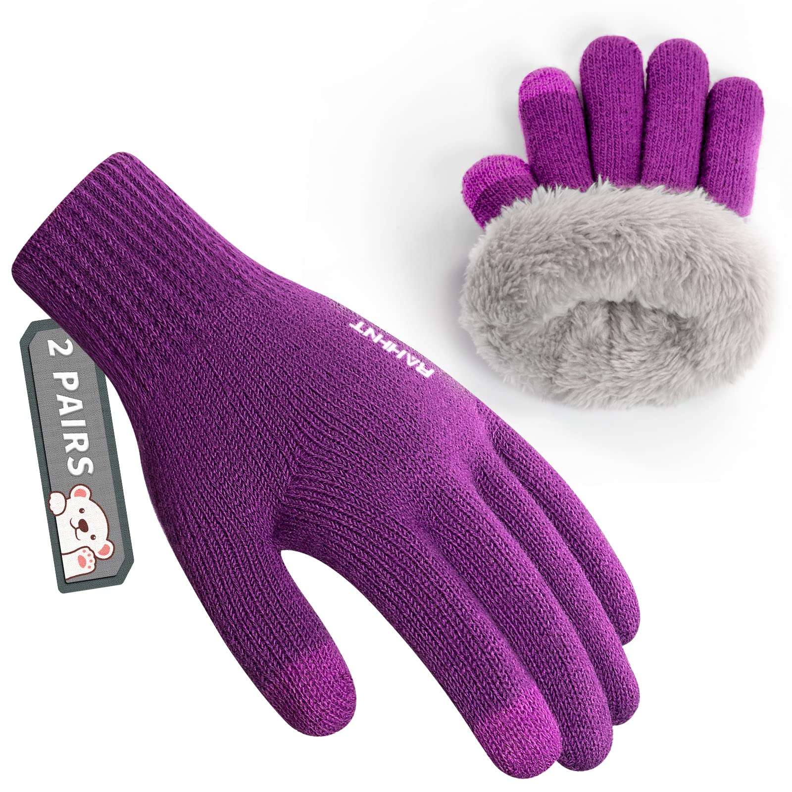 Rahhint Kids Winter Gloves for Boys Girls Children Toddler Thermal Wool Knit Gloves with Insulated Fleece Lining Warm Gift