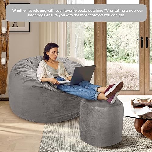 Miniatura 3 de AMERICAN CENTURY HOME Puf relleno de espuma viscoelástica de 4 pies (con taburete de pie), con reposapiés y funda de terciopelo extraíble, color