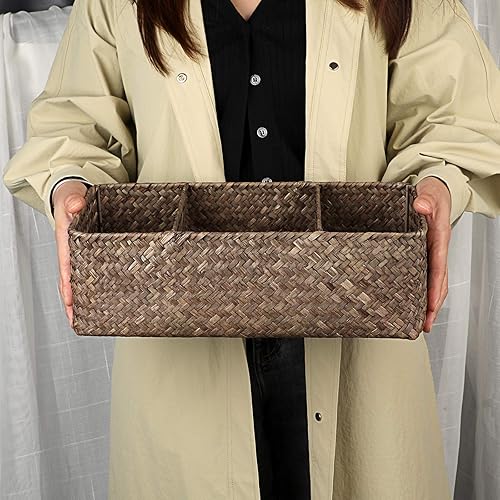 Miniatura 5 de Hipiwe Seagrass - Cesta de almacenamiento de mimbre tejida a mano, 3 compartimentos, cesta de almacenamiento de papel higiénico tejida a mano para