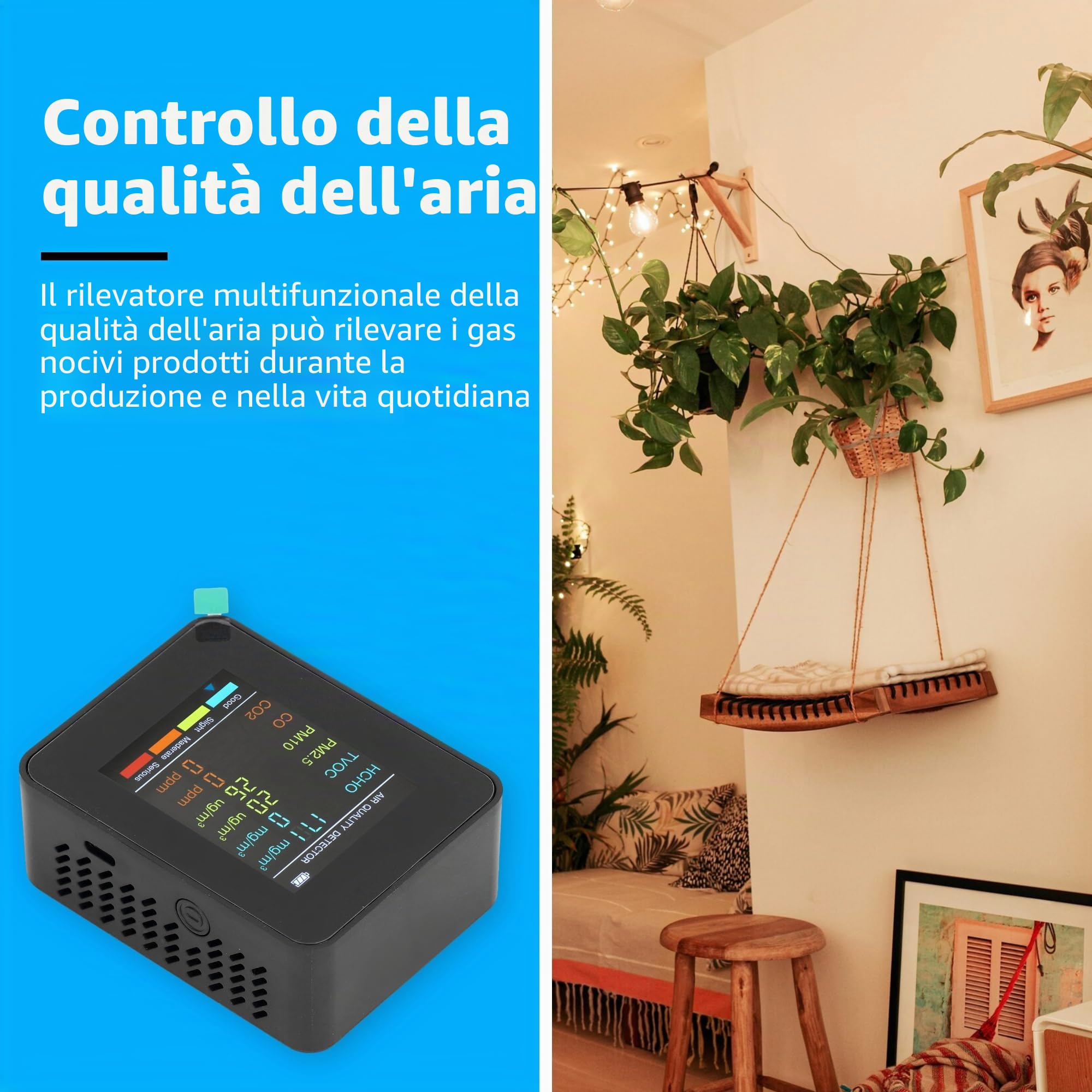 monitor CO2, monitor di qualità dell'aria, retroilluminazione LCD portatile, CO2-TVOC, HCHO PM2.5, rilevatore PM10 con allarme, adatto per famiglia e ufficio