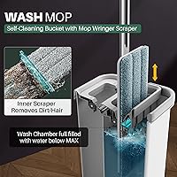 Vista 2 de JOYMOOP - Juego de trapeador y cubo con escurridor, trapeador plano de piso sin manos y cubo, trapeador de 60" con 5 almohadillas de microfibra