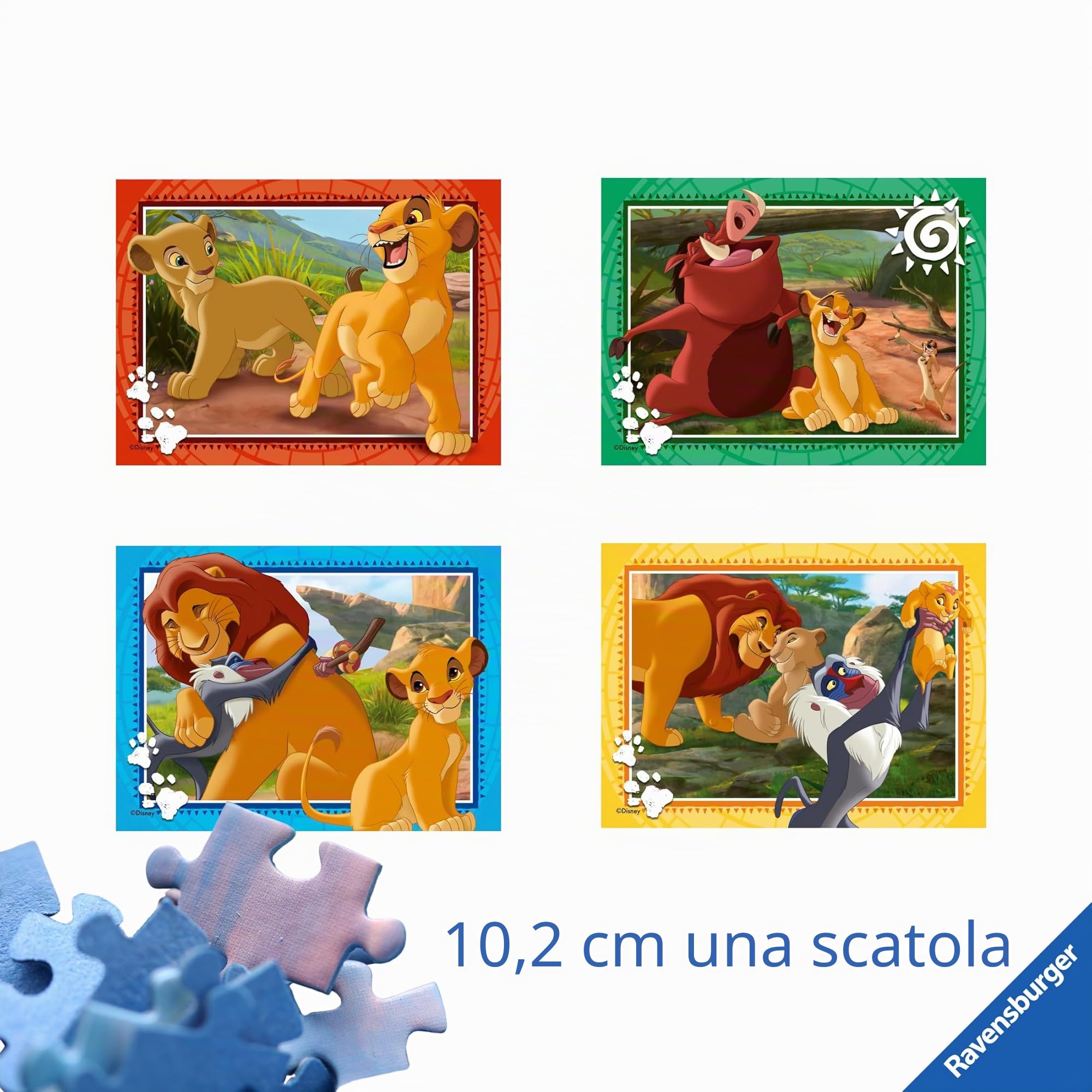 Ravensburger - Puzzle Bambini 3 Anni 4 in a box, Il re leone - Puzzle 3 Anni, Collezione Disney, Include 4 Puzzle 12-16-20-24 Pezzi Progressivi, Giochi Educativi, Idee Regalo