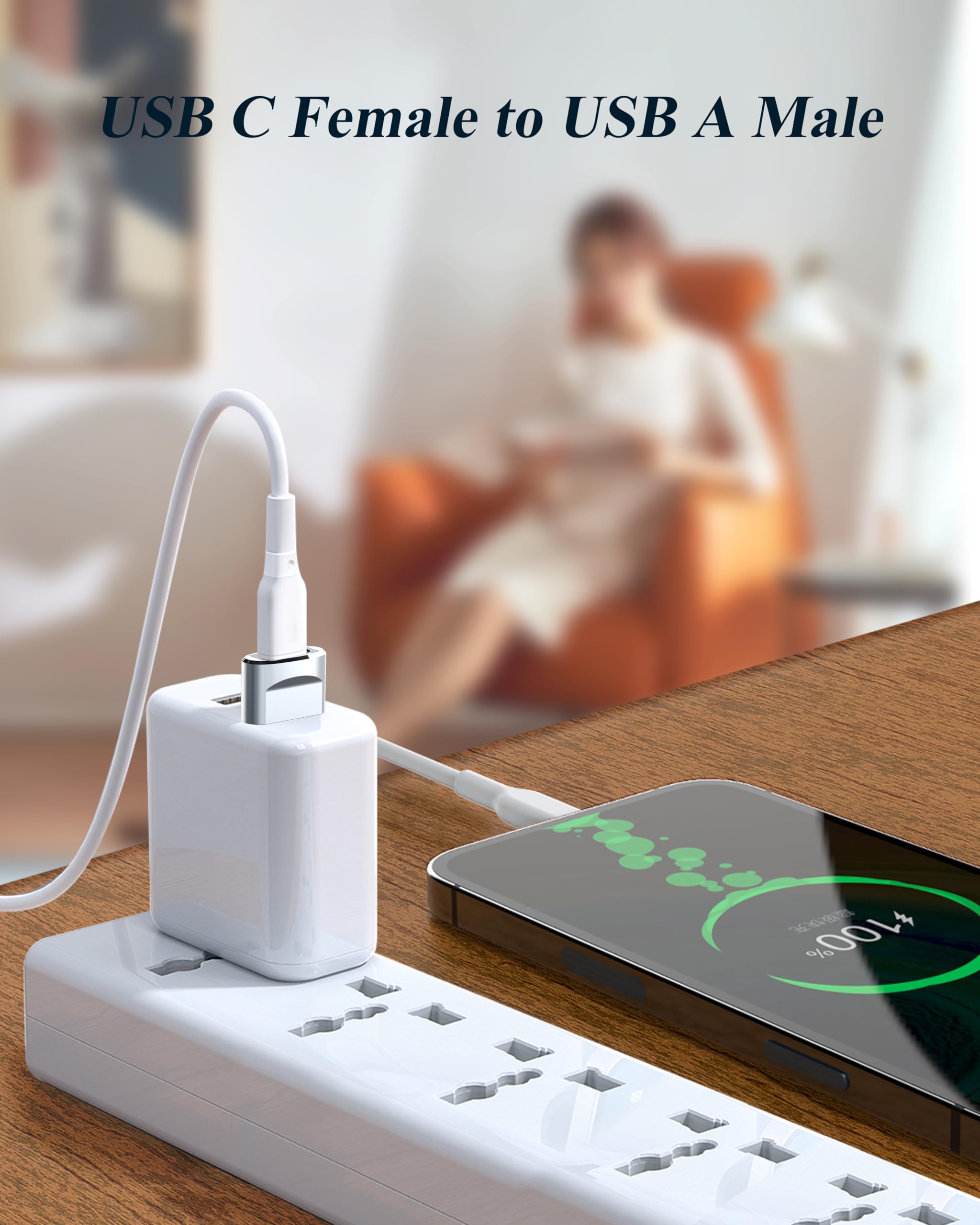 USB-auf-USB-C-Adapter, 4 Stück, USB-C-Buchse auf A-Stecker, Ladegerät, Typ-C-Konverter für Apple Watch Ultra iWatch 7, 8 SE, iPhone 14, 13, 12, 15 Pro Plus Max Mini, AirPods, iPad Air, Samsung Galaxy