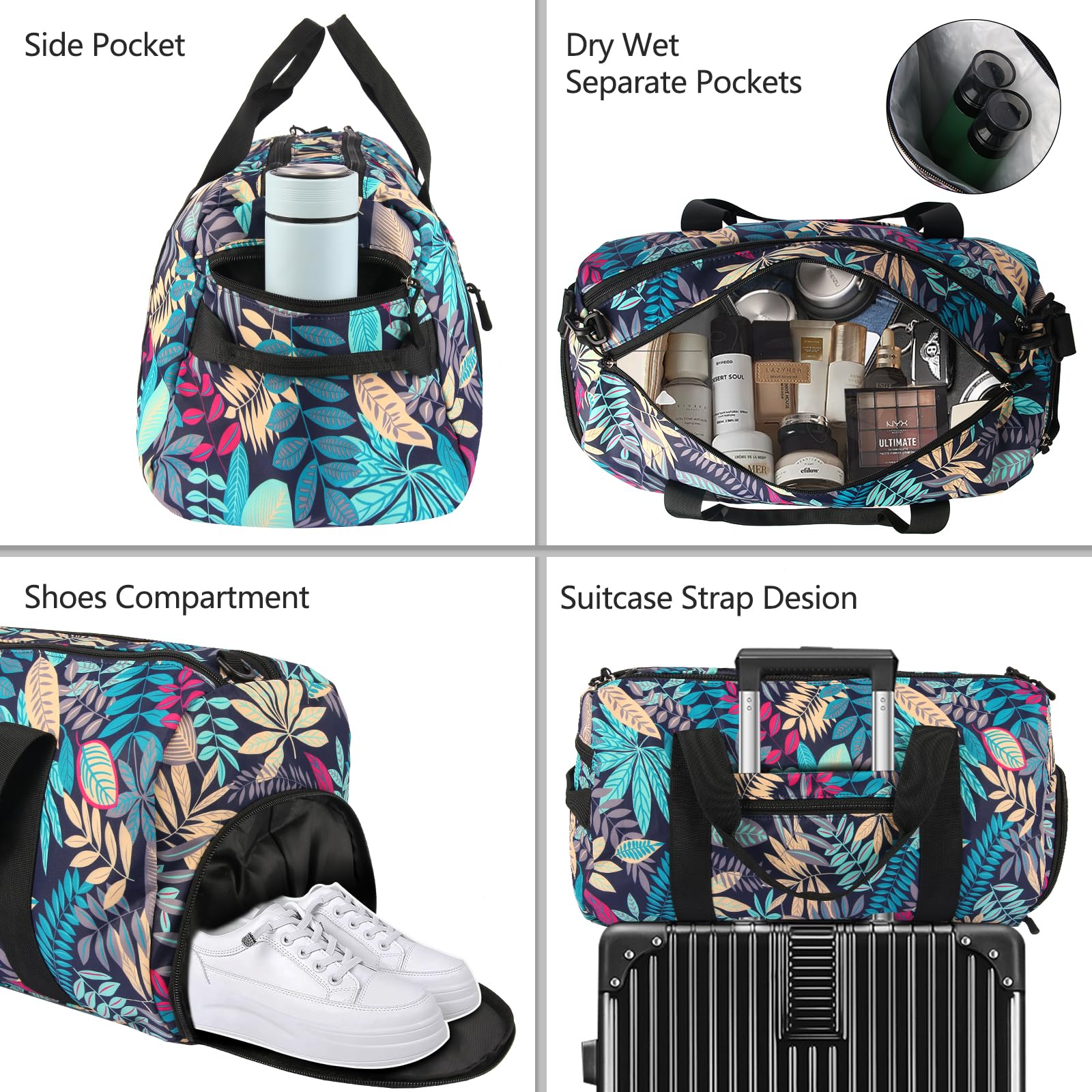 HUA ANGEL Sporttasche Damen 30L mit Nassfach & Schuhfach - Faltbare wasserdichte Weekender Tasche für Fitnessstudio, Schwimmbad, Reisen - Trainingstasche, Badetasche, Handgepäck
