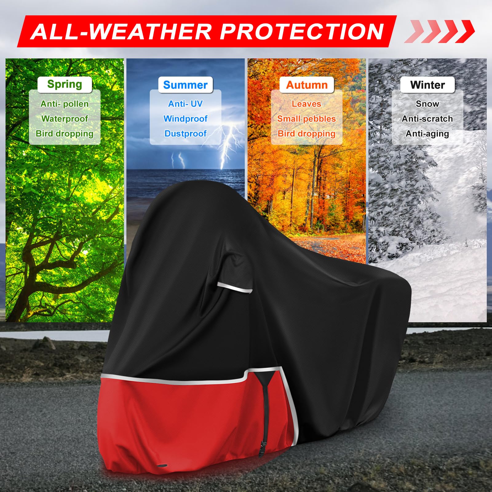 Funda para Moto para Piaggio Vespa GTV GTS GT60/125/200/250/300 (sin Maletero), Tela Oxford 420D Funda Moto Exterior Impermeable Funda Vespa 200 Vespa 125, Negro y Rojo