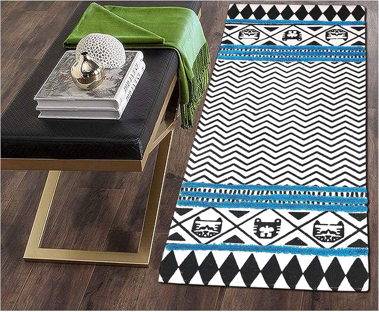 Handwoven Cotton Bed Runner Rug - Boho Style -7 Handwoven Cotton Bed Runner Rug - Boho Style -7