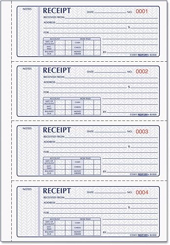 Rediform Formguard - Libro de recibos de dinero, 2.75 x 7 pulgadas, 4 x 100 recibos (8L808R)