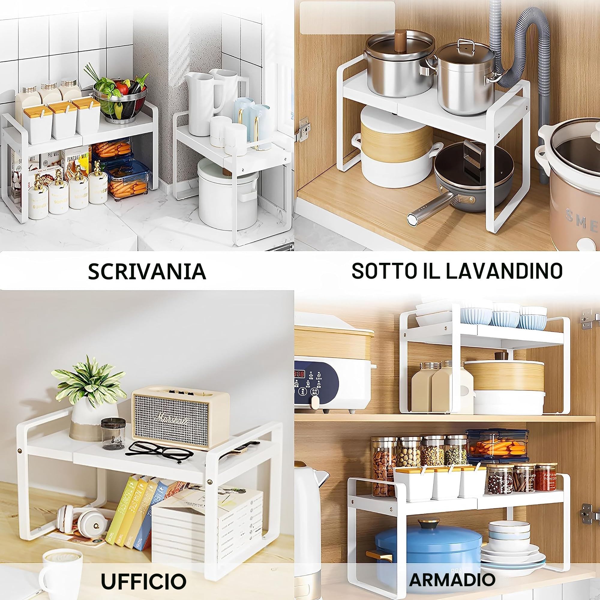 devesanter Mensola telescopica per armadio espandibile, ripiano per armadio espandibile, portaspezie espandibile, ripiano da cucina organizer per armadio da cucina e piani di lavoro, banconi, dispensa