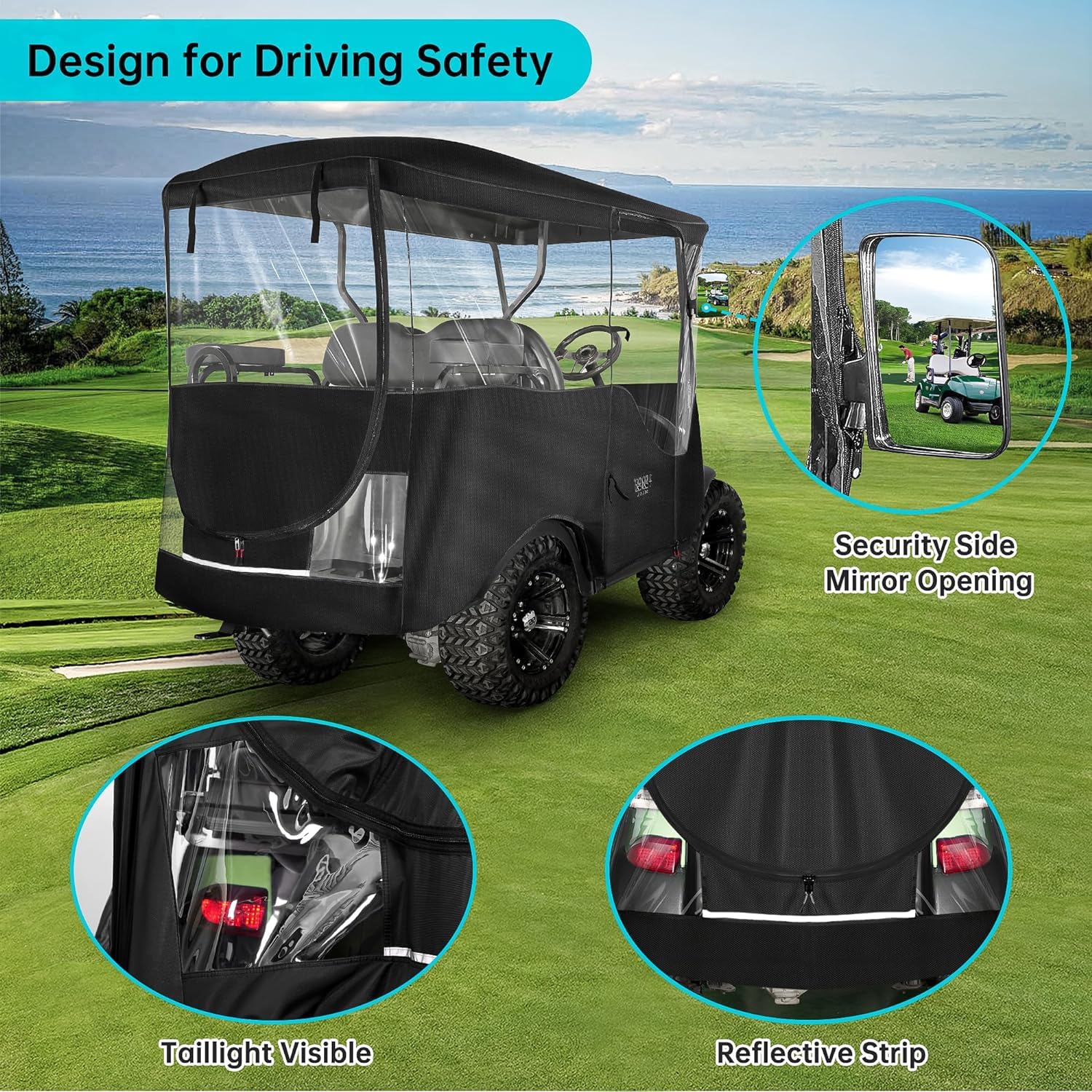 10L0L Golfwagen Abdeckung für 4 Passagier Club Car Precedent mit langem Dach bis zu 240 cm, 4-seitiges klares Fenster, 600D-Regenschutz, Allwetterschutz, winddicht, wasserdicht Golf Cart Abdeckung