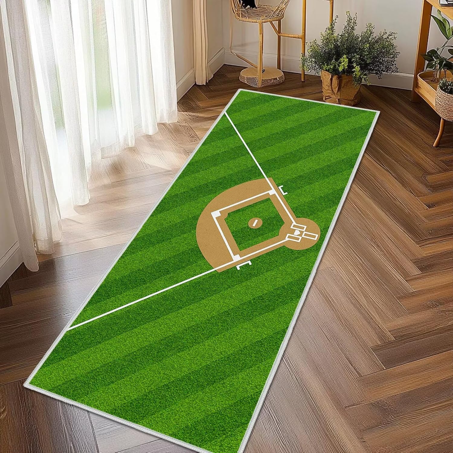 Baseball Field Runner Rug 2x4 Small Area Rugs Baseball Hallway Runner Rugs,Green Throw Carpet Indoor Door Mat Soft Non Slip Washable Kitchen Rug Sports Floor Carpets for Entryway Bedroom Bathroom