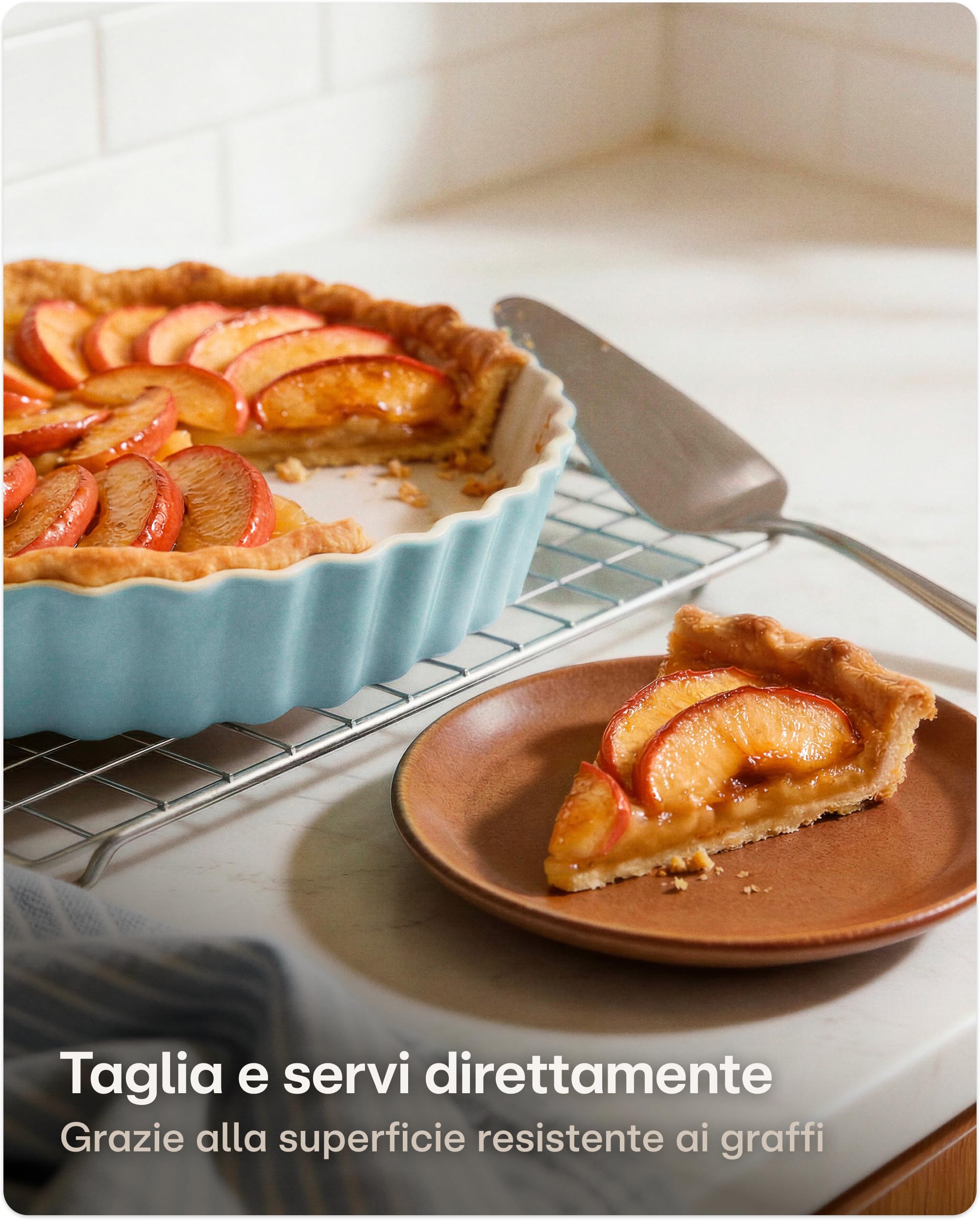 Praknu Teglia per torta in ceramica, 28 cm, bordo alto, con rivestimento antiaderente, resistente ai graffi e ai tagli, facile da pulire (blu)