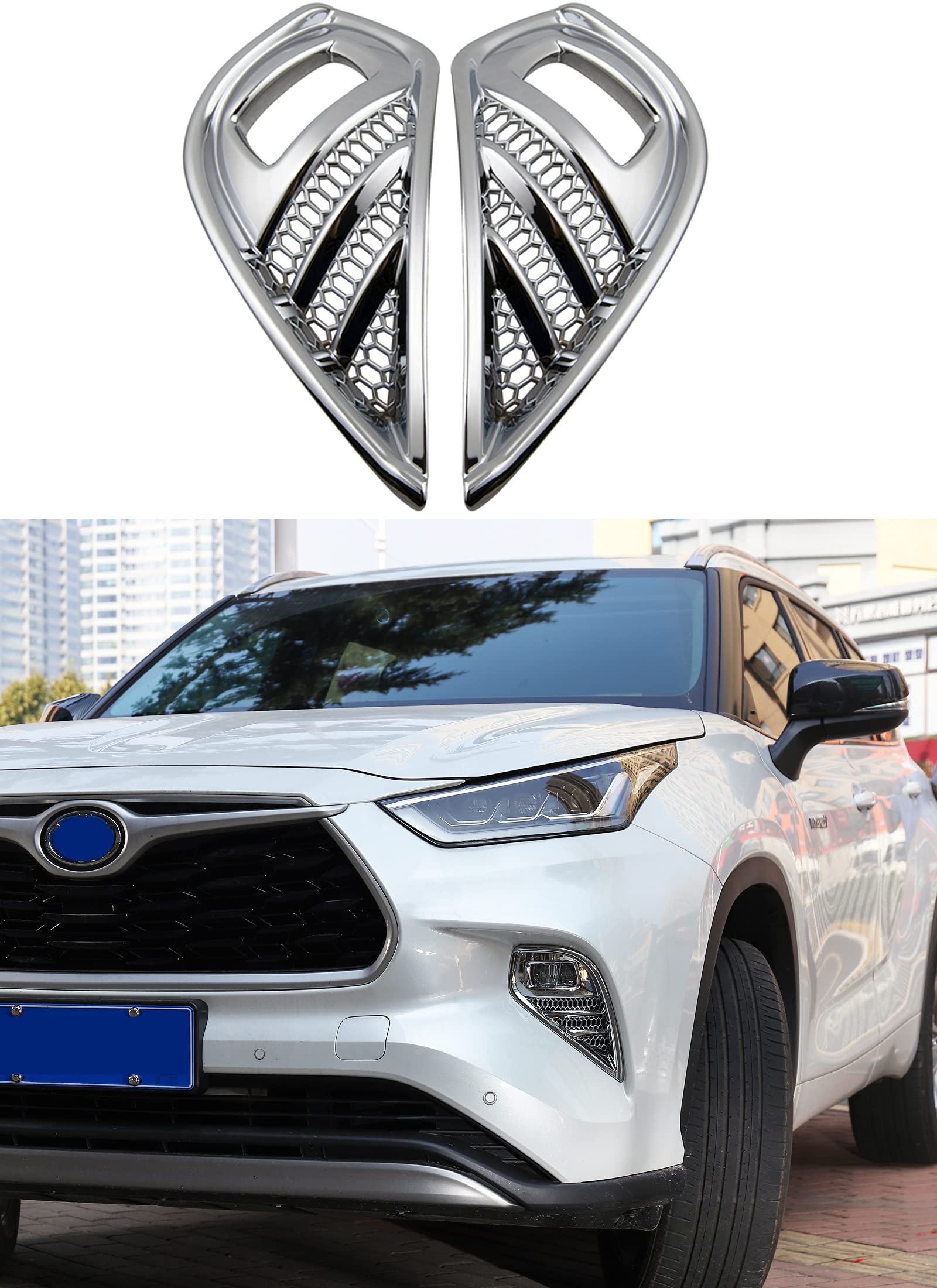 Flash2ning-​Front Fog Lamp Light Trims for Toyota Highlander 20-22,Exterion Accessory,Chrome,1 Set of 2 Pcs