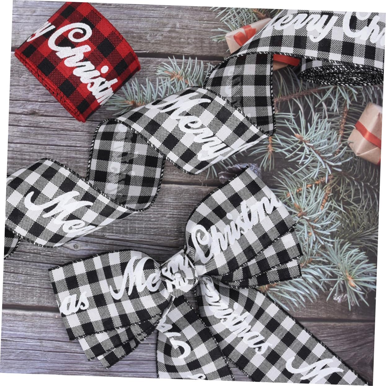 Lurrose 4 Rollen Weihnachtsband seidenband ribbon christmas decor weihnchtsdeko geschenkband Weihnachtsbänder Urlaub kariertes Geschenkverpackungsband DIY- basteln Eisendraht