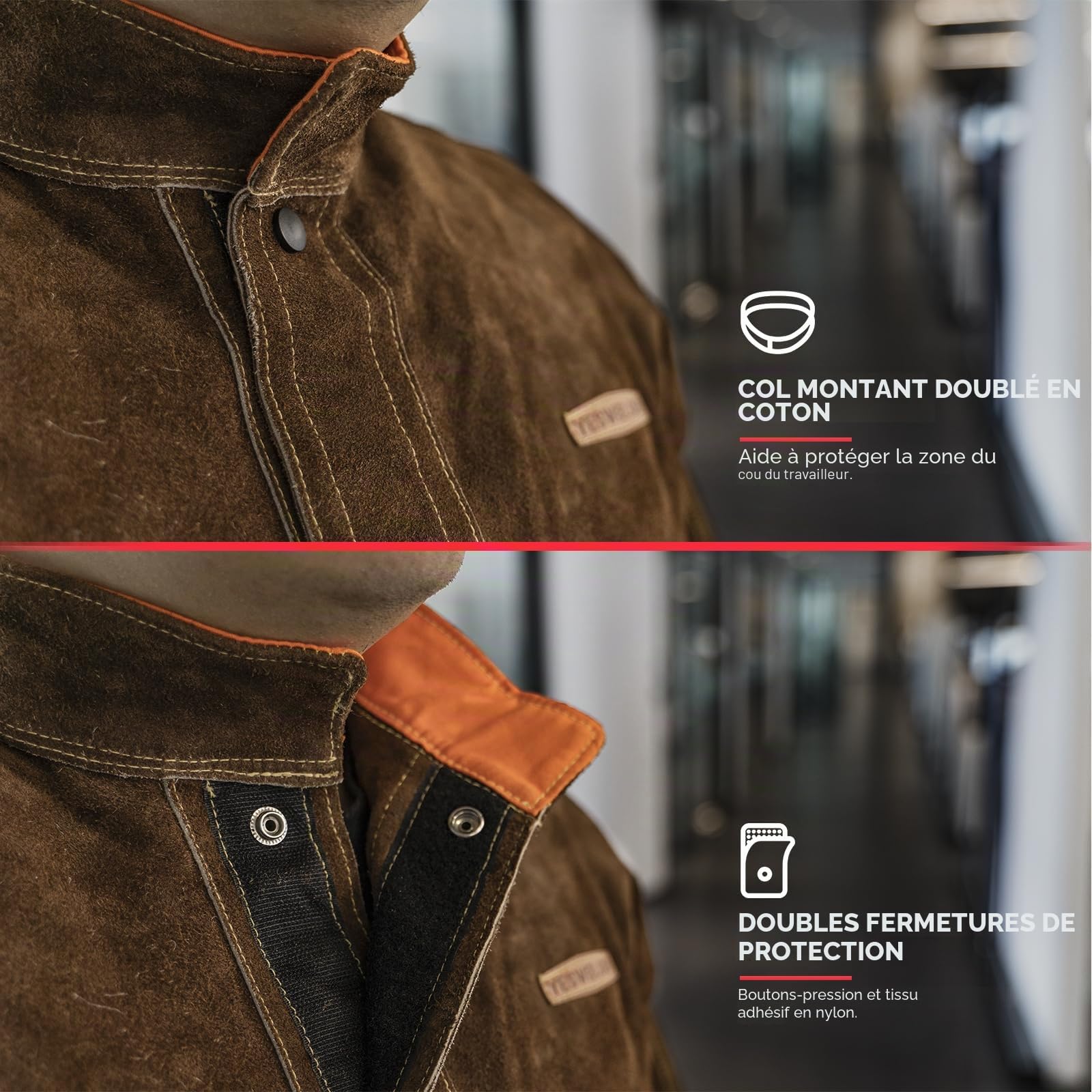 YESWELDER Veste de Soudeur en Cuir Robuste | Manteau ignifuge, résistant aux hautes températures, Protection optimale, coupe unisexe pour homme et femme