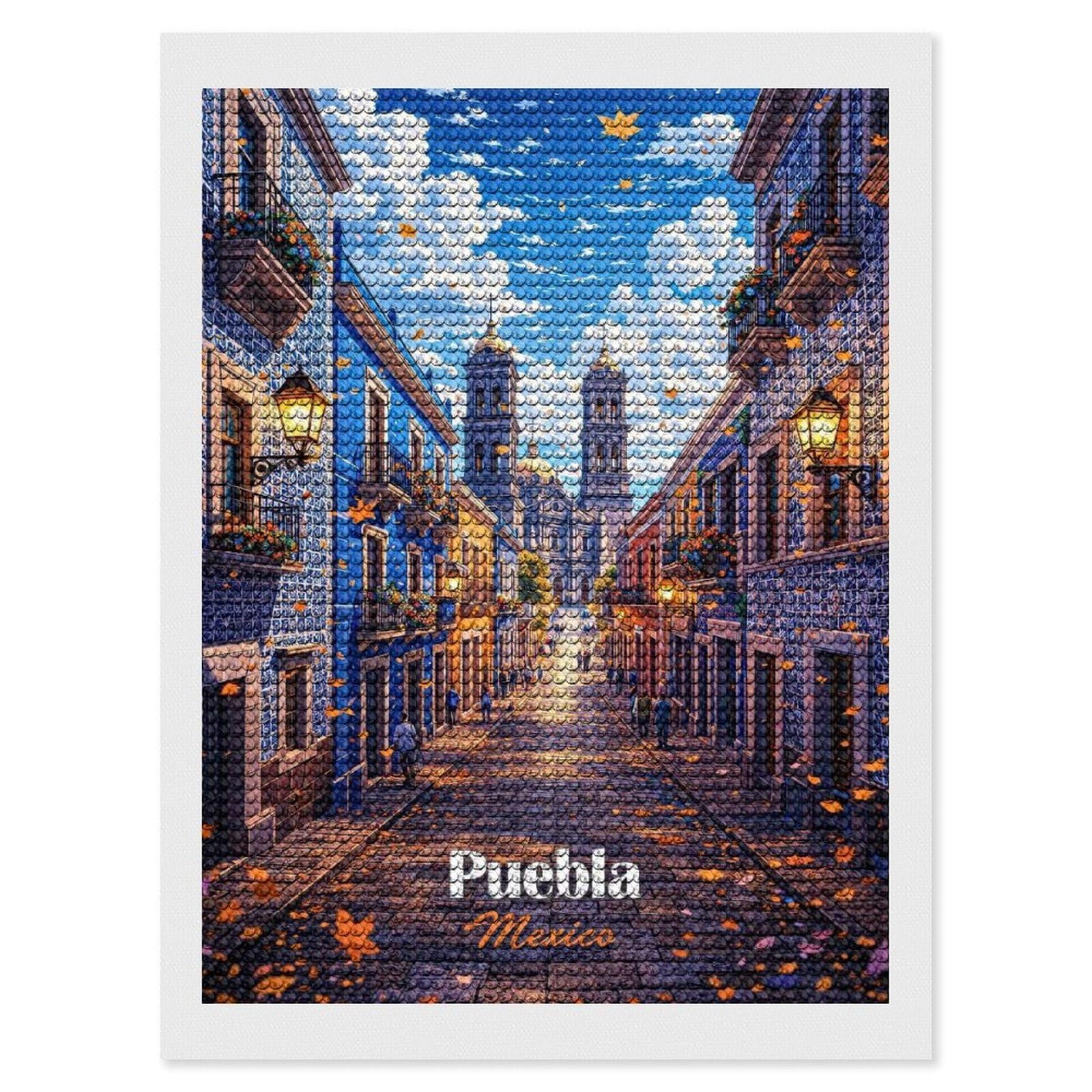 Junmoney Puebla Mexico Street Scene Full Drill Diamond Painting Kit 12"x16", Mindful Craft Activity, Bedroom Decor, for Adults, Gift Idea