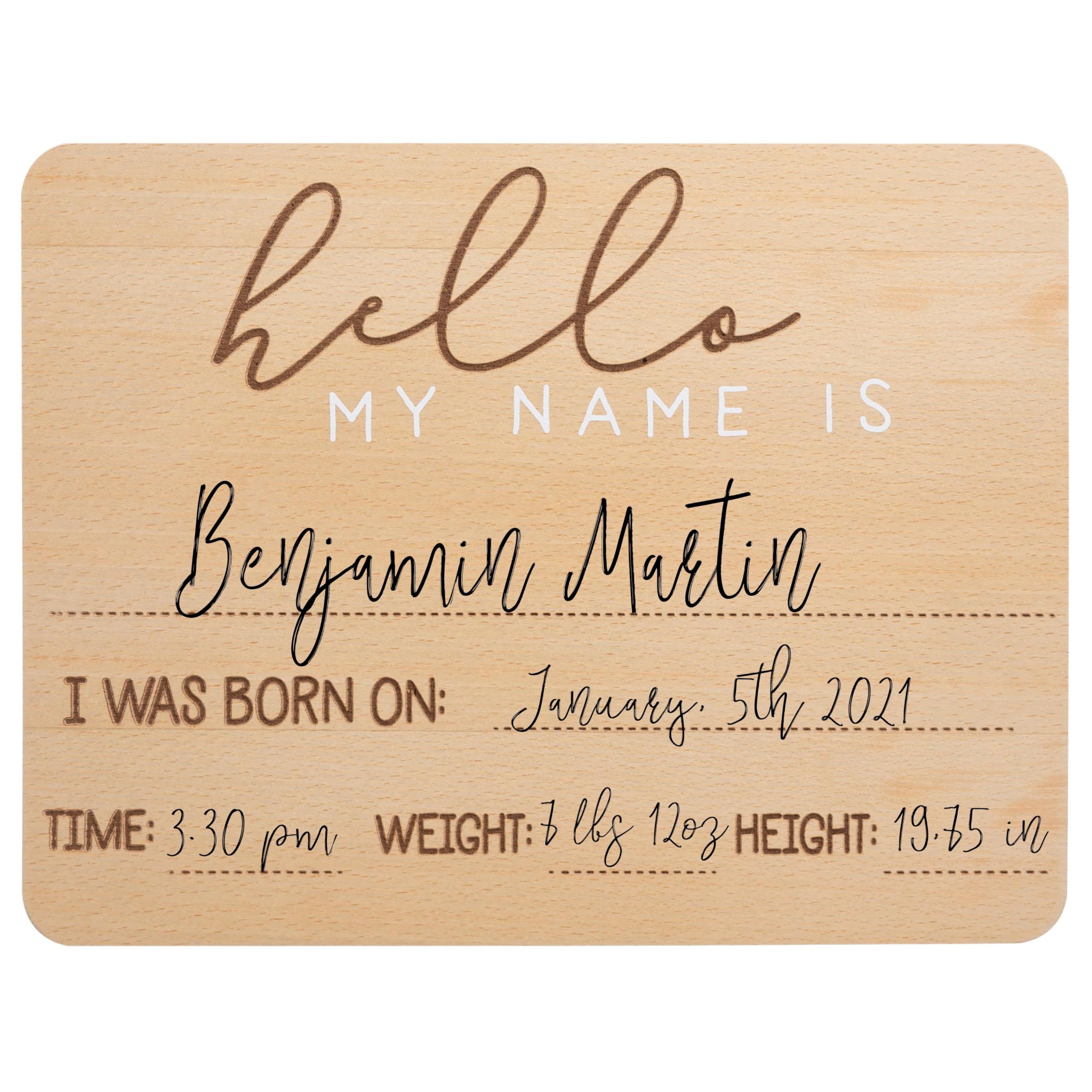PearheadBaby Welcome Sign, Gender-Neutral Hello Baby Arrival Photo Prop, Hospital Birth Announcement, Newborn Birth Stats Board Photo Prop, 8.25" x 11", Wood