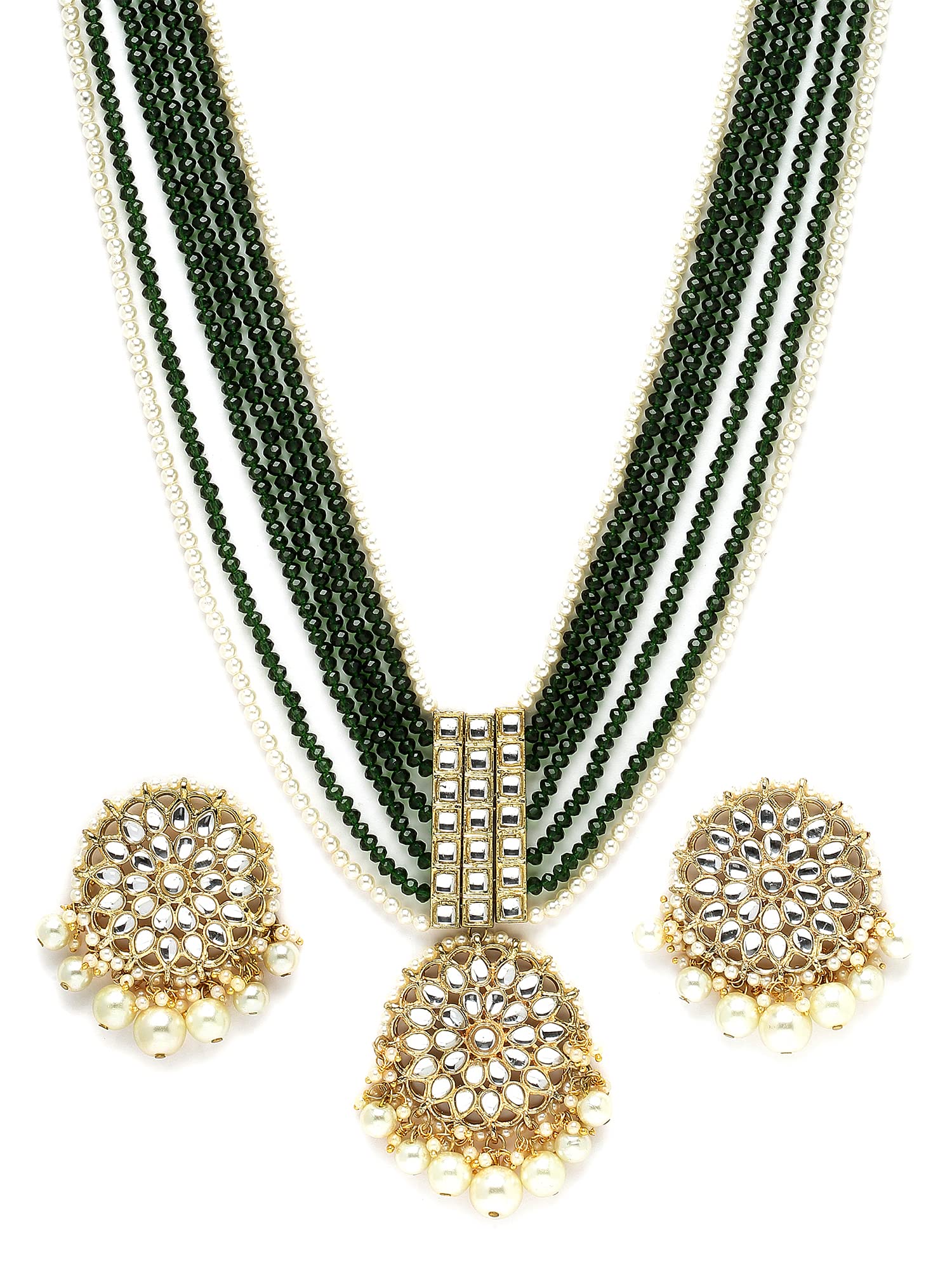 Karatcart Gold Plated Green Crystal and Pearl Studded Kundan Rani-Haar Necklace Set for Women (B0BDDSKP1P) Amazon Price History, Amazon Price Tracker