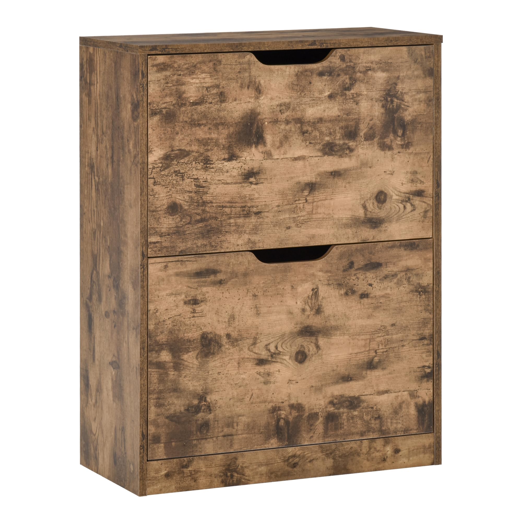 HOMCOM Industrial Shoe Cabinet with 2 Flip Drawers Rustic Brown