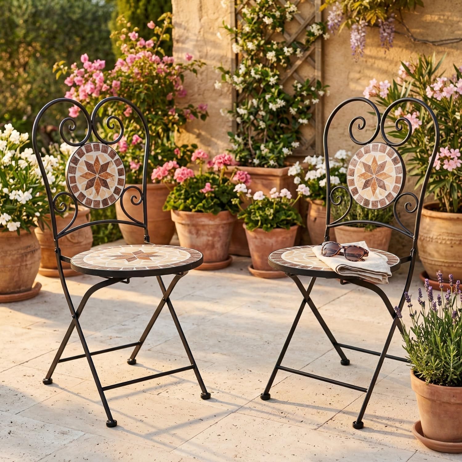 Chaise de Jardin Mosaic Pliante Balcon Ensemble Bistro Meubles de Jardin en métal