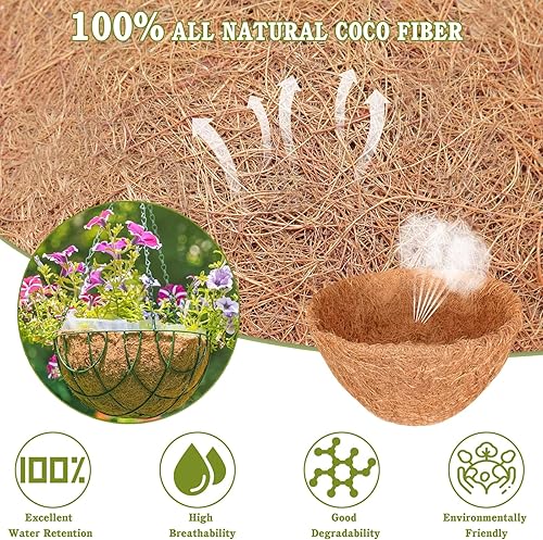 Miniatura 2 de Halatool 2 forros de coco de 16 pulgadas para cestas colgantes de fibra de coco 100% natural, forros redondos de coco para macetas, flores, verduras