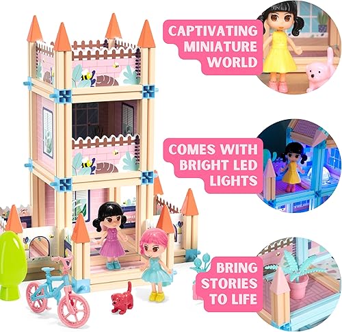 Miniatura 4 de Juego de 233 piezas de juguetes de construcción de casas de muñecas 3D de castillo de princesa, juguetes de bloques de construcción STEM Montessori