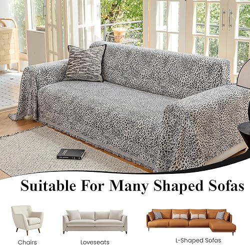 Miniatura 3 de Funda de sofá de 3 cojines gris para la familia, 71 x 150 pulgadas, funda reversible con patrón de leopardo, universal, apta para mascotas, para
