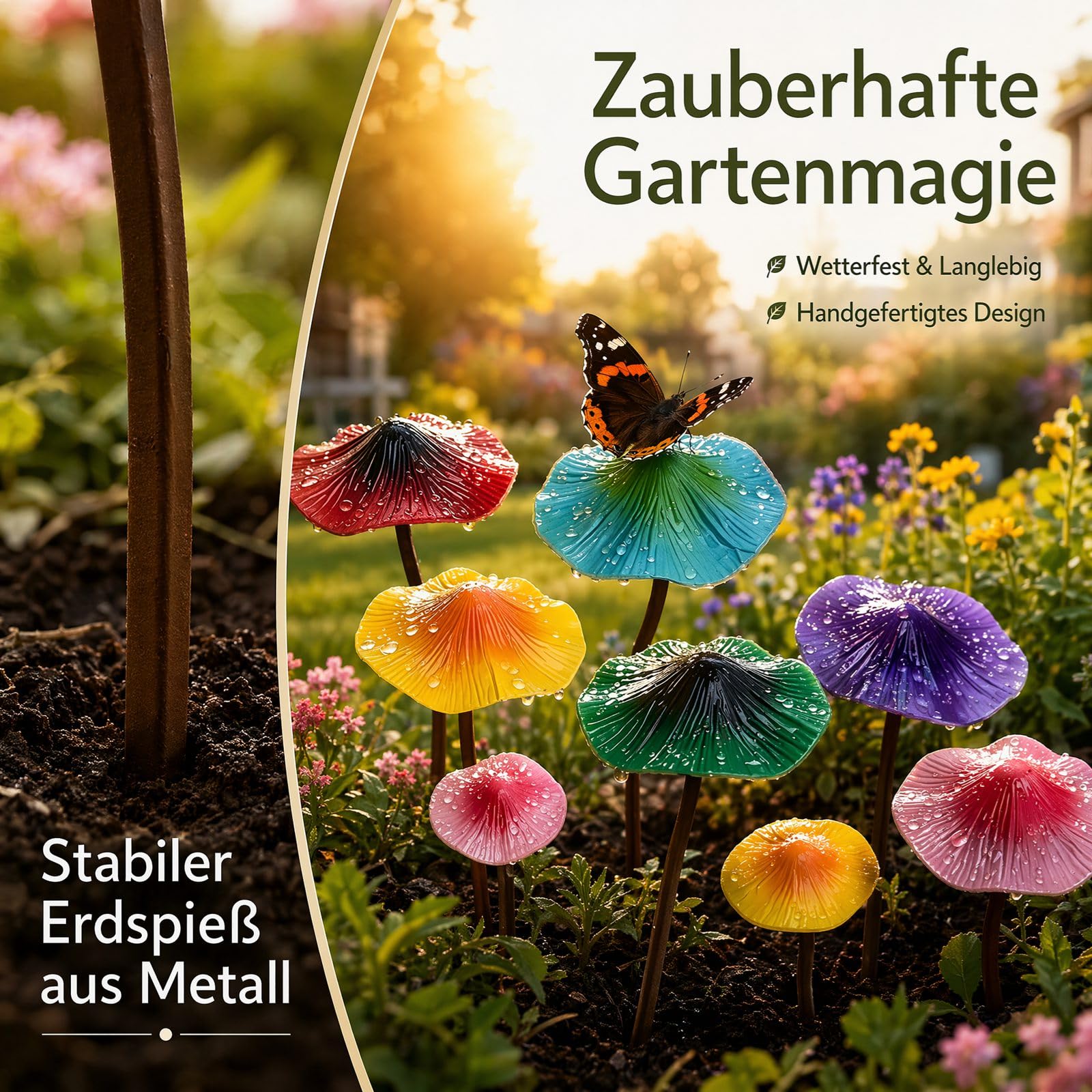 Pilz Deko Bunte Gartendeko für Draußen Wetterfest 8 Stück, Gartenstecker Rost Elfen Figuren Garten Töpfe Dekoration für Hof, Blumenbeet und Rasen (8 Stück)