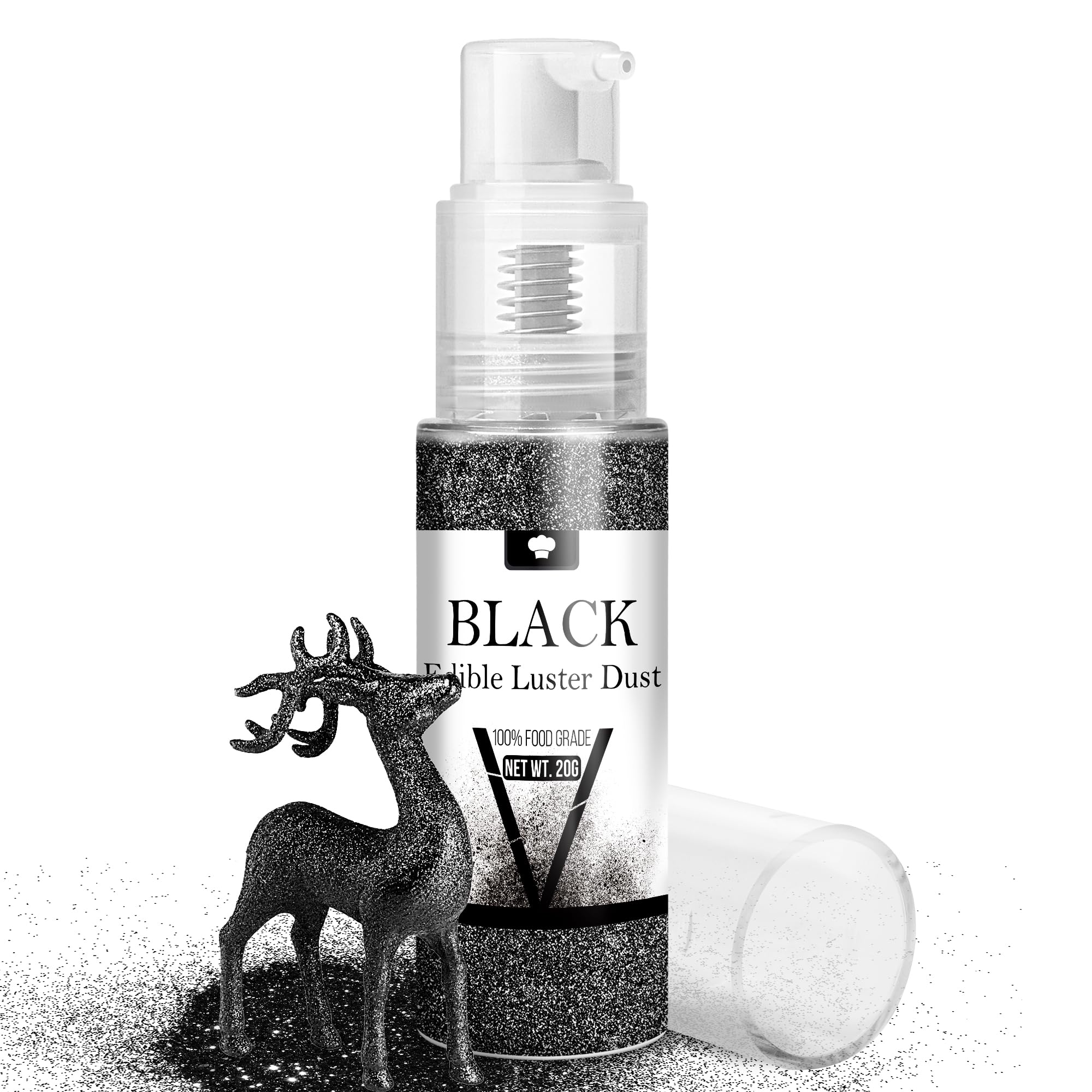 Edible Glitter Spray - 20g Luster Dust Edible Glimmer Powder for Sparkling Cocktails, Cake, Cupcakes, Beverage - Food Grade Shimmer Dust Powder for Baking, Drinks, Cookies Decoration, Halloween (Black)