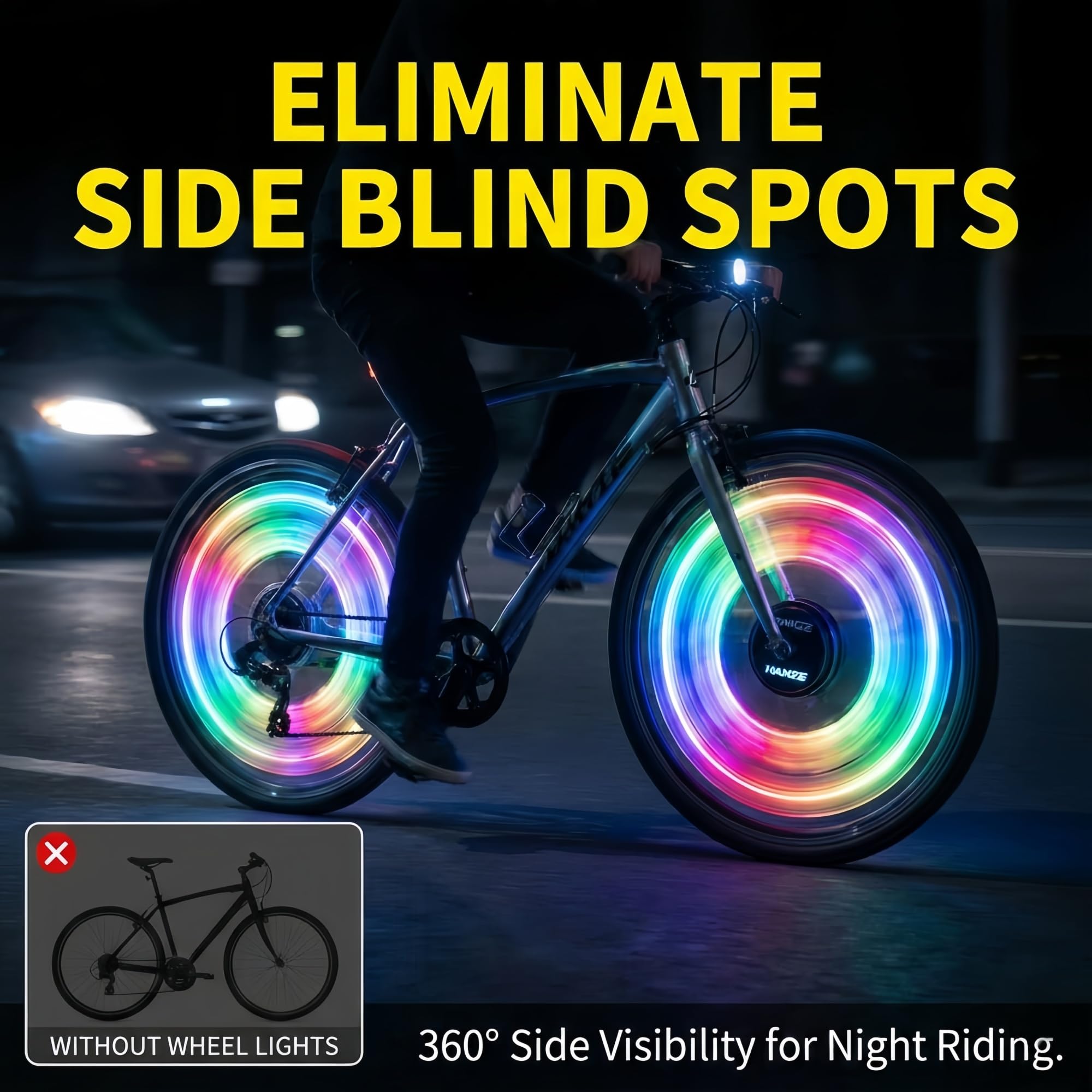 HANZE Lumières LED rechargeables pour rayons de vélo - 7 couleurs avec 12 modes clignotants - Détecteur de mouvement marche/arrêt automatique - Accessoires étanches pour vélo électrique pour enfants