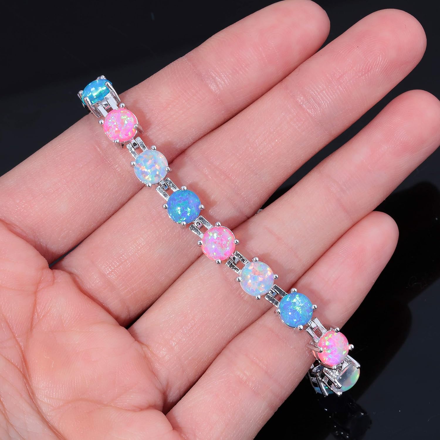 CiNily Rhodium Plated Fire Opal Women Jewelry Gemstone Bracelet 7"-8 1/2" - Image 5