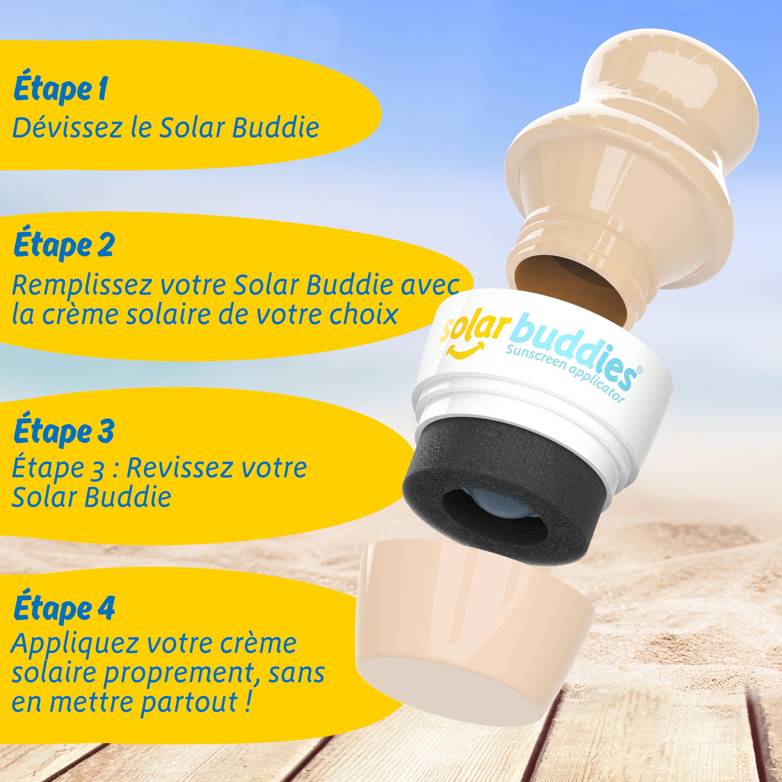 Applicateur de crème solaire Solar Buddies – Unité individuelle – Rechargeable à bille avec éponge – Crème solaire et lotions – Enfants, adultes, familles – 100 ml – Idéal voyage (Nude_N)