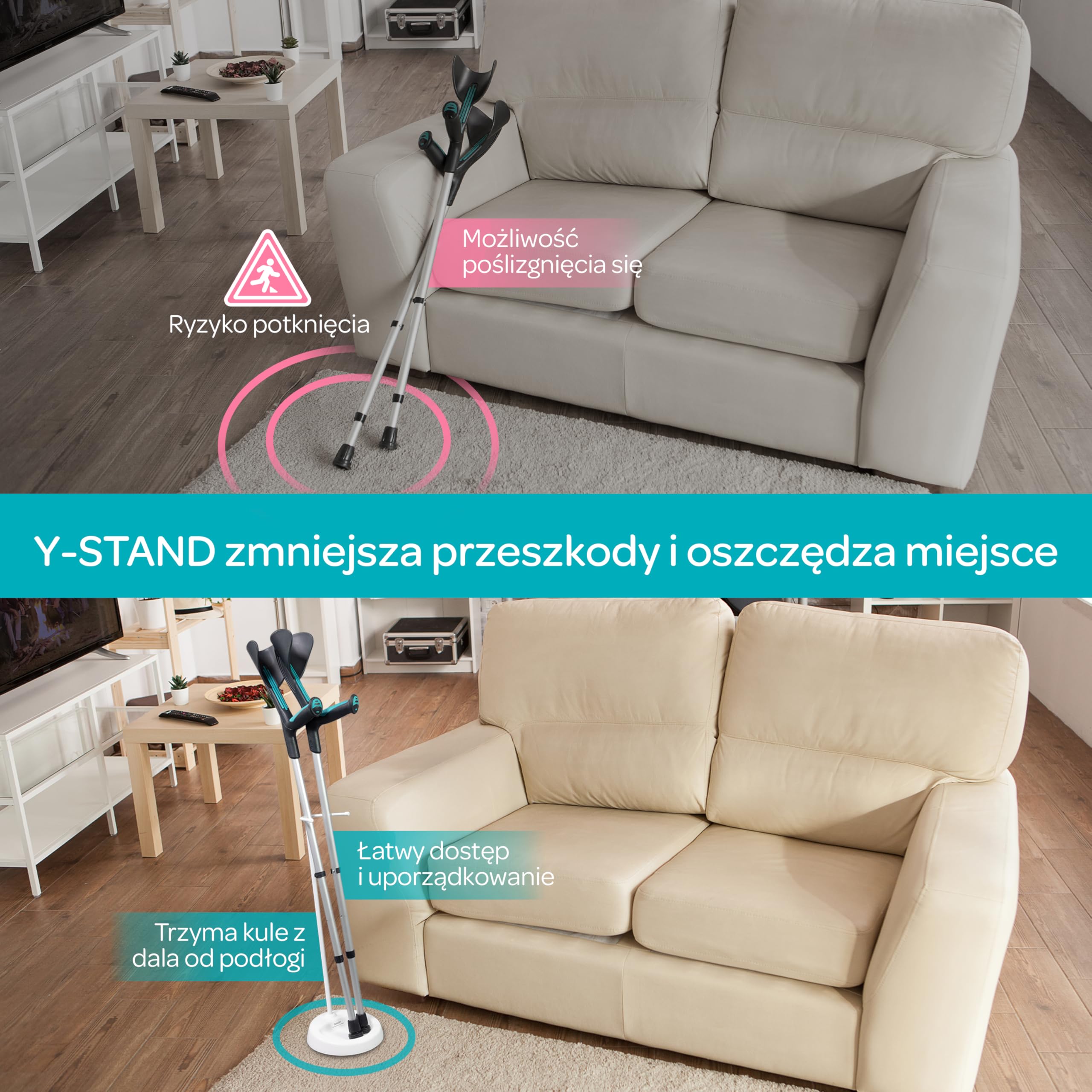 Stojak pod pachami – lekki, przenośny uchwyt na kule 62 cm, stabilne uchwyty do lasek i kul, akcesoria do kul
