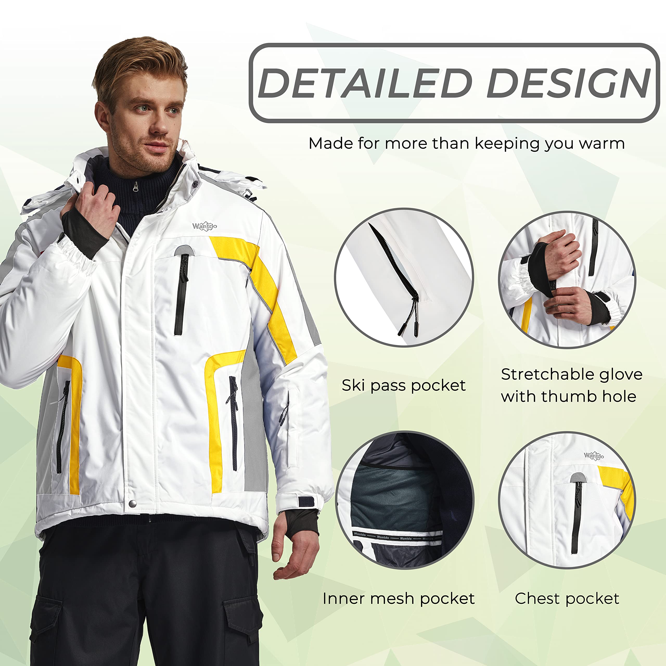 Wantdo Chaqueta de Esquí Montaña Impermeable Chaqueta Cálida Aislada con Vellón Parka con Capucha de Nieve Invierno Abrigo para Exteriores Snowboard para Hombre