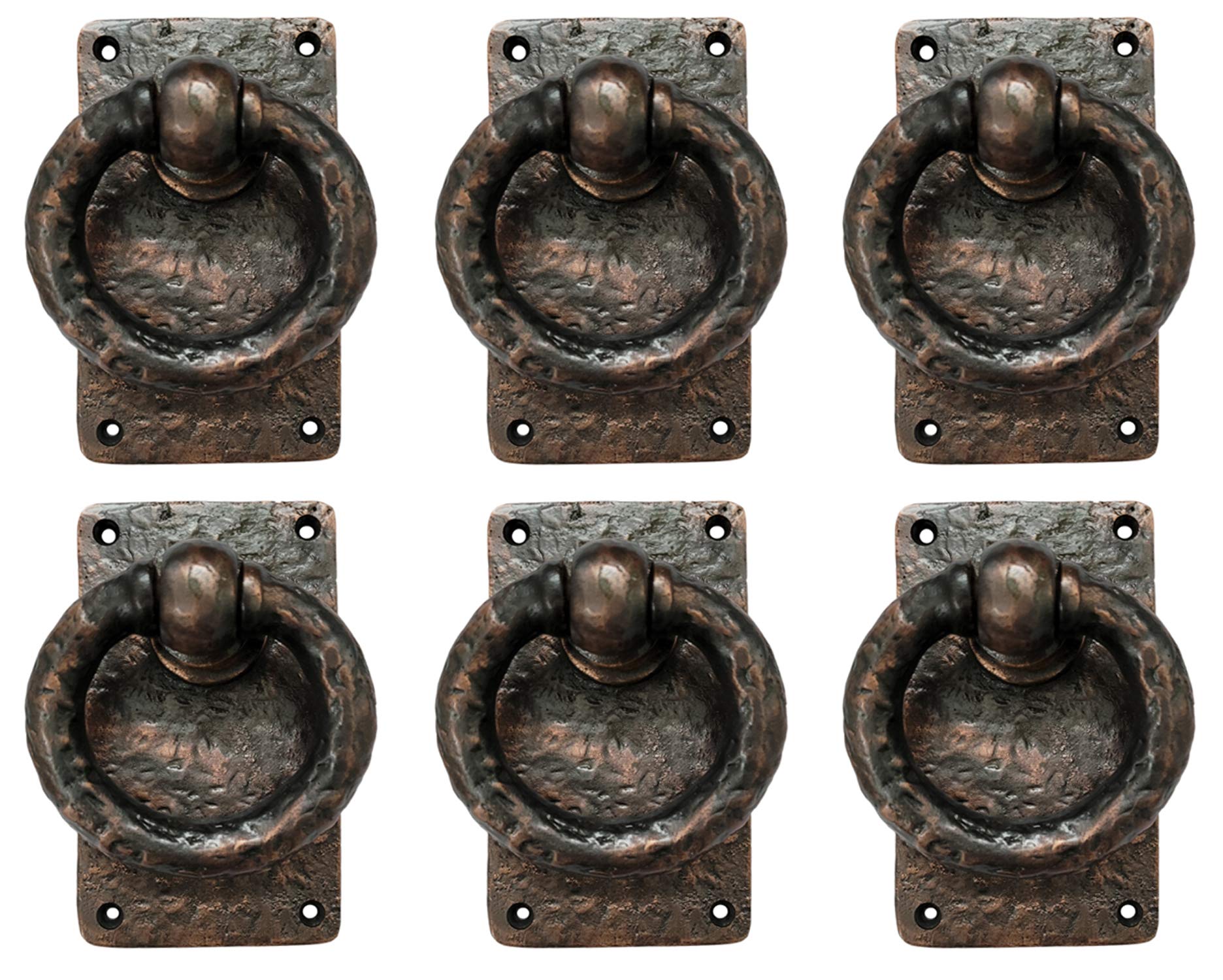 Adonai Hardware "Adonikam" Heavy Duty Cast Iron Front Entry Sturdy Ring Medieval Door Knockers (6 Pack, Antique Copper) for Vintage Wooden Barn Shed Doors, Gates, Fences, Furniture and Farmhouse