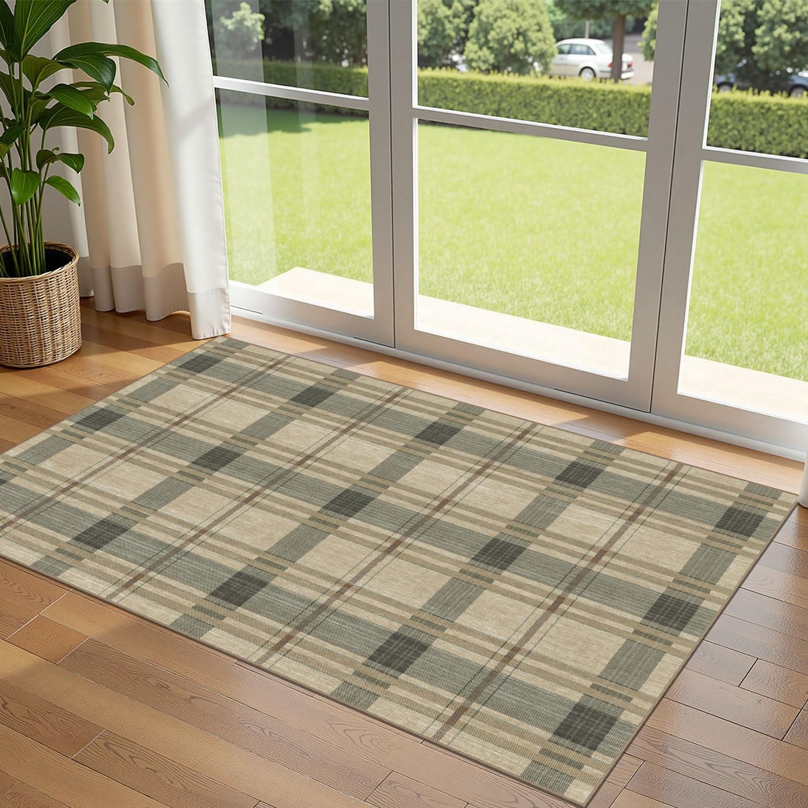 Othilic 3x5 Buffalo Entry Rug - Washable Indoor Outdoor Mats for Front Door