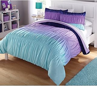 Heritage Kids Ombre Ruched 3 Piece Comforter Set, Full, Blue and Purple