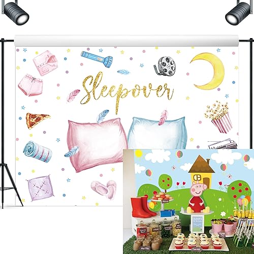 Miniatura 4 de LIGHTINHOME Sleepover - Telón de fondo de fiesta para niñas de 7 pulgadas de ancho x 5 pulgadas de alto, almohada de pijama rosa para mujer, linda