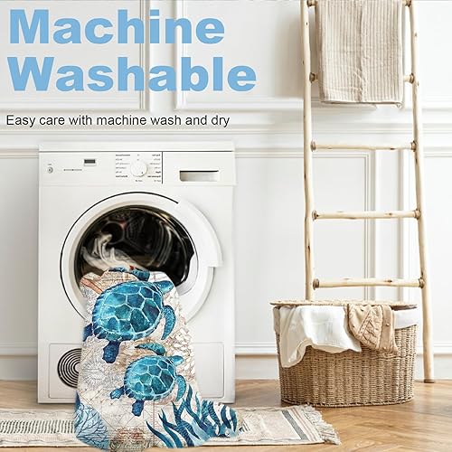 Miniatura 6 de Cortinas cortas de playa con diseño náutico de tortugas marinas y estrellas de mar para dormitorio, juego de 2 paneles de 27.5 pulgadas de ancho x