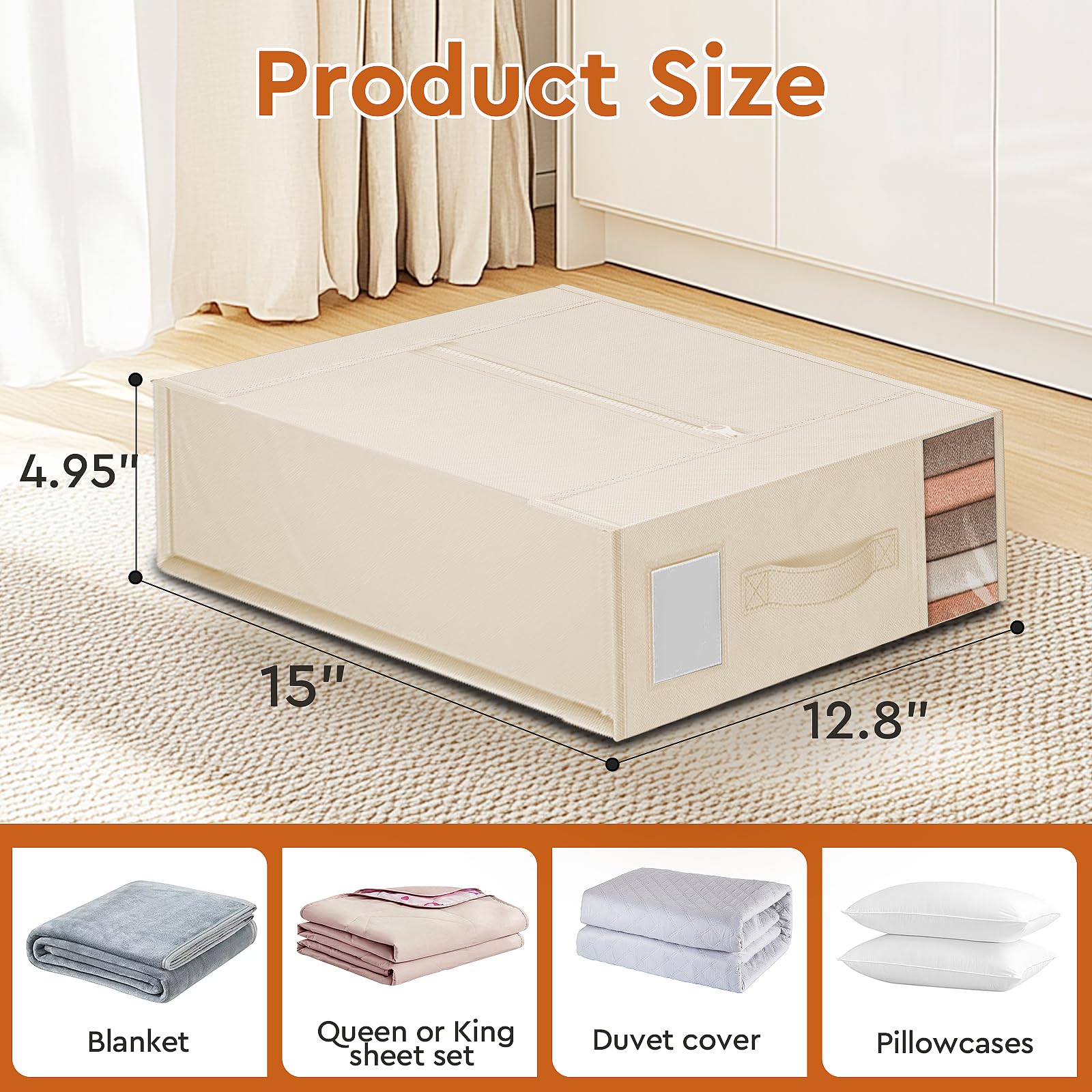 StorageTastic Organizzatori per lenzuola e armadi sotto il letto | Contenitori pieghevoli con finestra ed etichetta, per riporre e organizzare lenzuola, copripiumini, coperte, confezione da 4