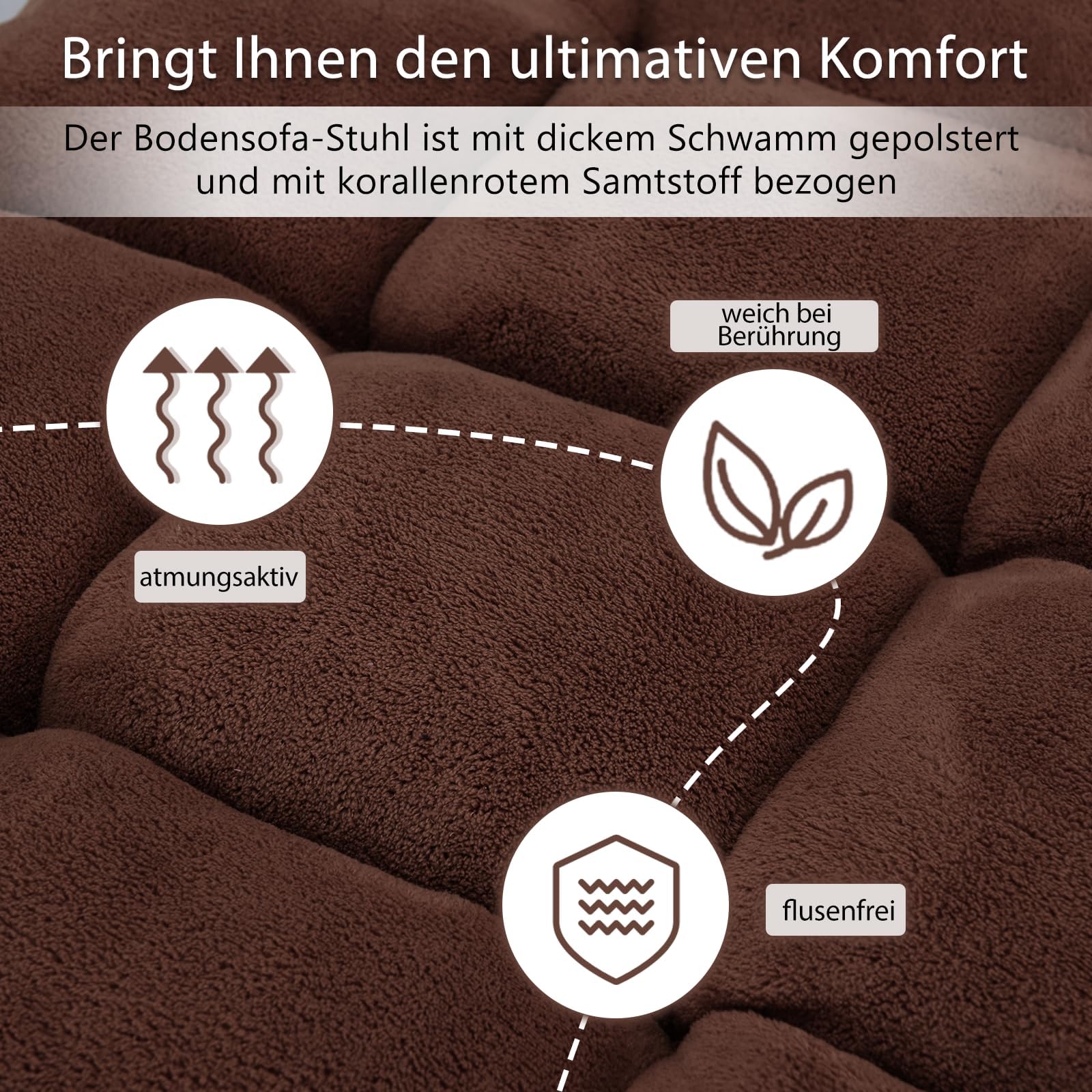FANTASK Bodensessel mit Verstellbarer Rückenlehne, gepolstert, Thaikissen faltbar, Bodenkissen, Meditationsstuhl, Bodenstuhl, Relaxsessel für Yoga, Meditation & Freizeit (Braun)