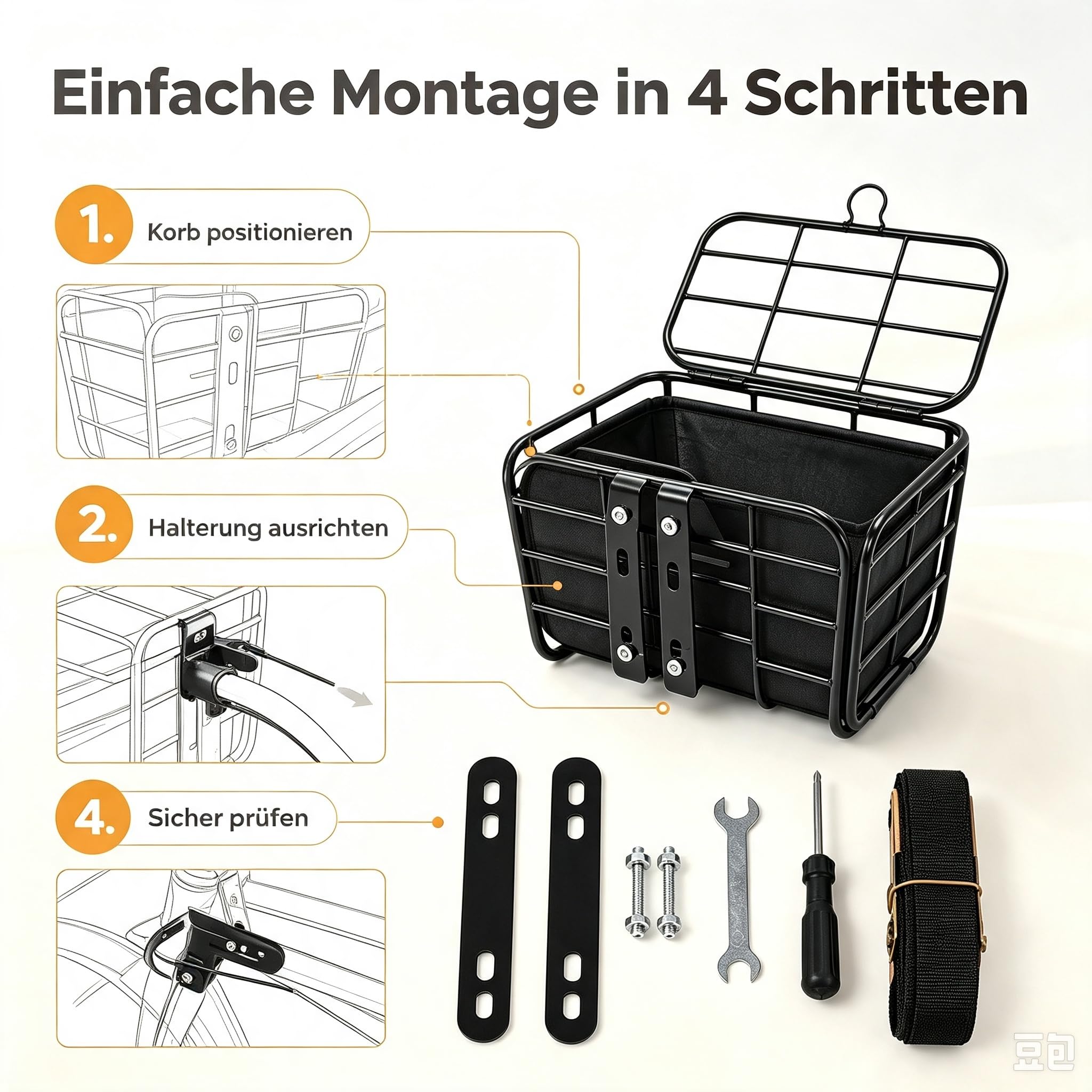Fahrradkorb hinten aus Kohlenstoffstahl mit verschließbarem Deckel